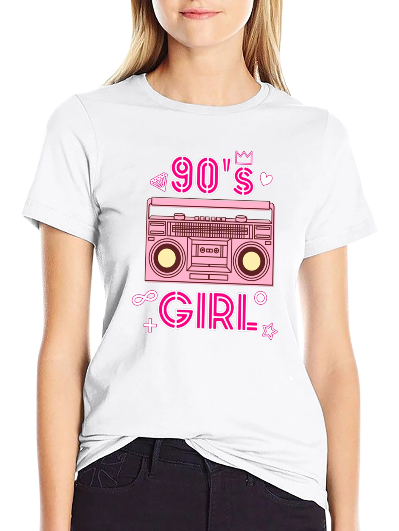 Black 90s Girl Retro Boombox Graphic Tee - Black T-Shirt view 9