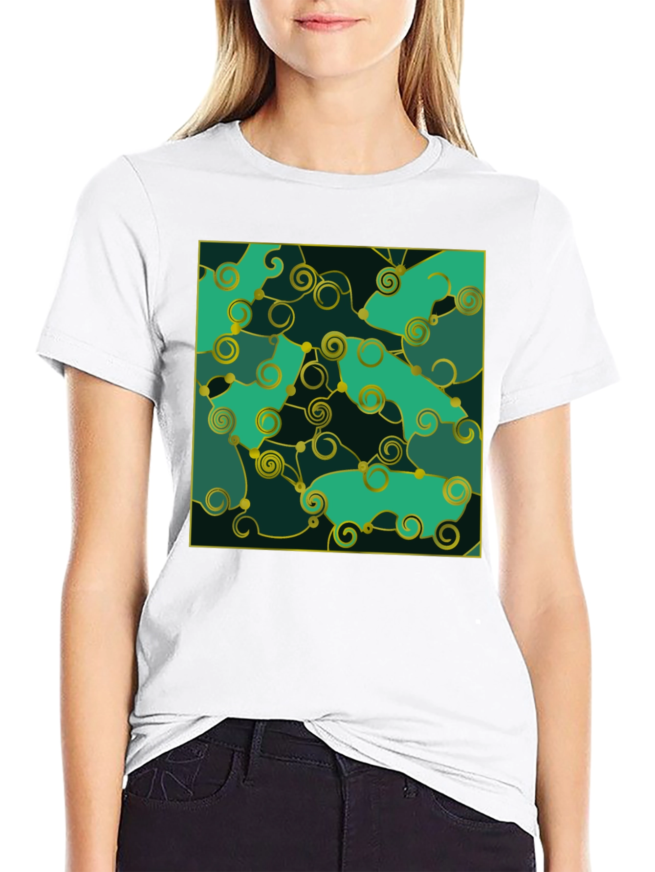 Black Emerald Green Swirls Tee view 9