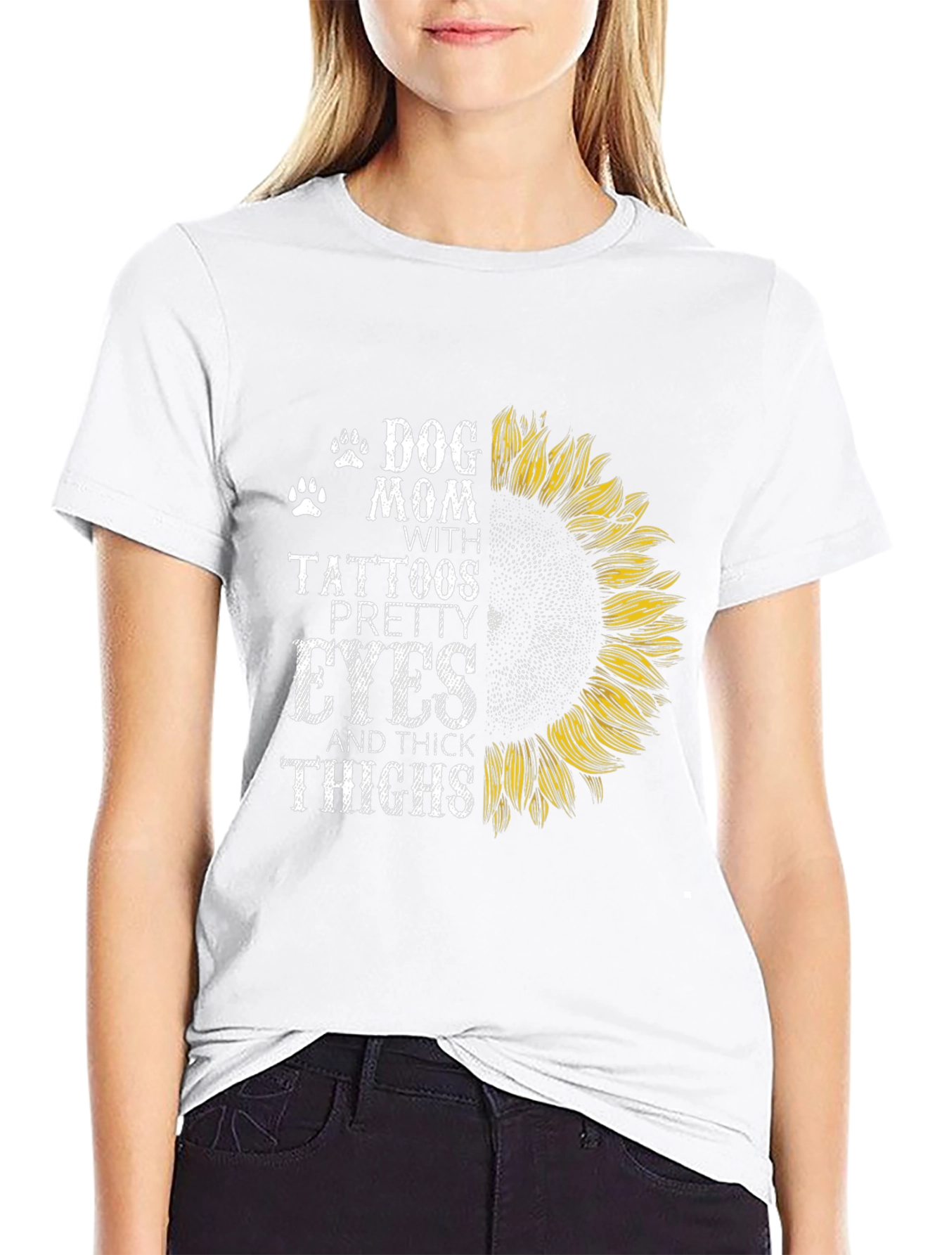Black Dog Mom Tattoo Sunflower Graphic T-Shirt view 9