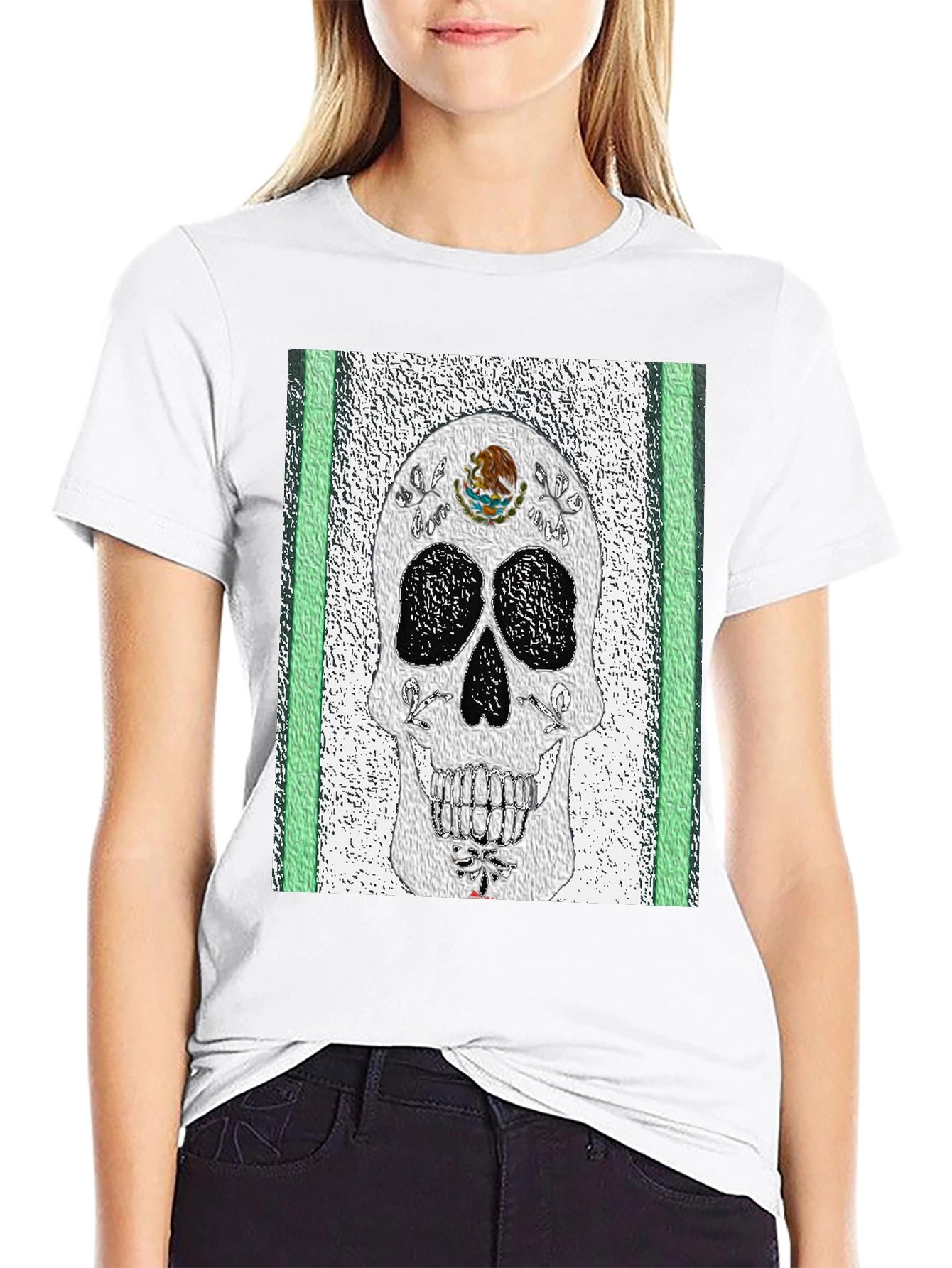 Black Mexican Flag Sugar Skull T-Shirt view 9