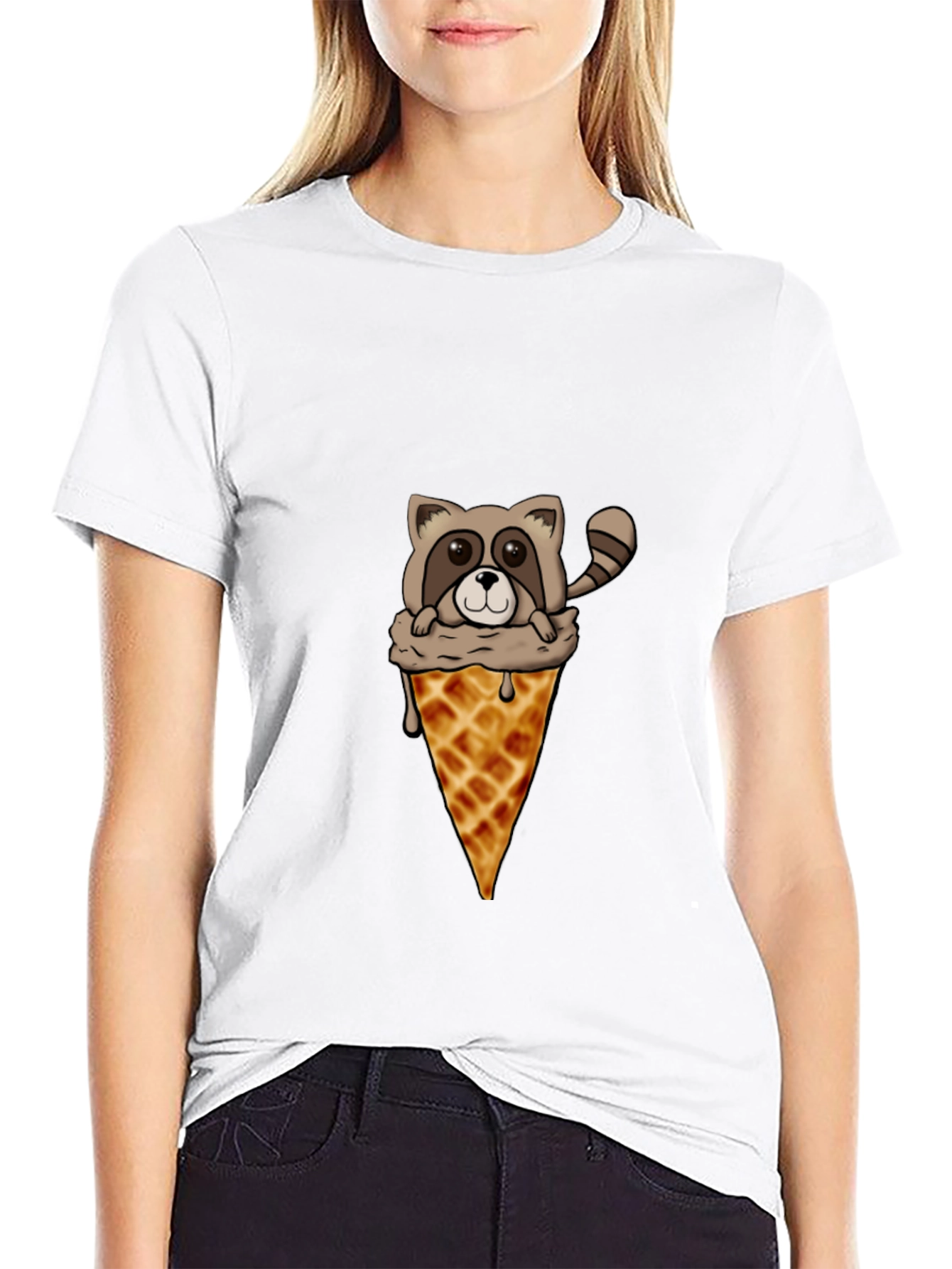Black Raccoon Ice Cream Cone Graphic Tee view 9