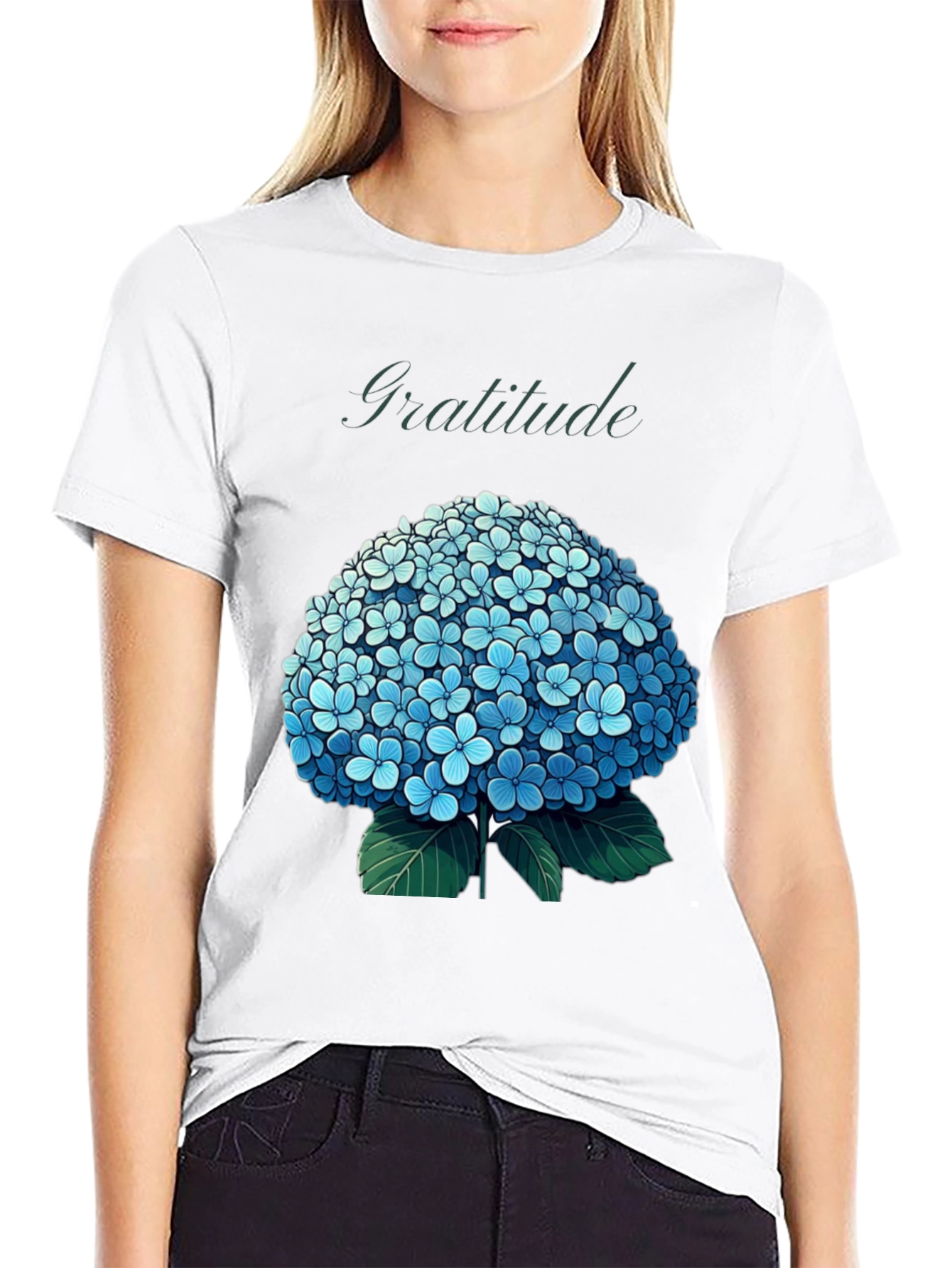 Black Gratitude Hydrangea Graphic Tee - Black view 9