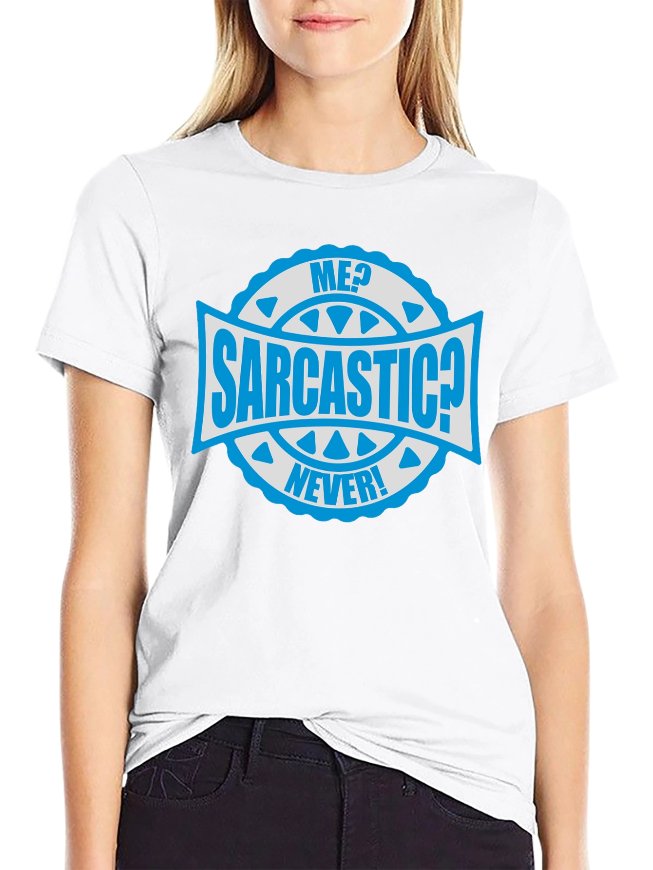 Black Sarcastic Never! Graphic Tee - Mens Black Cotton T-Shirt view 9