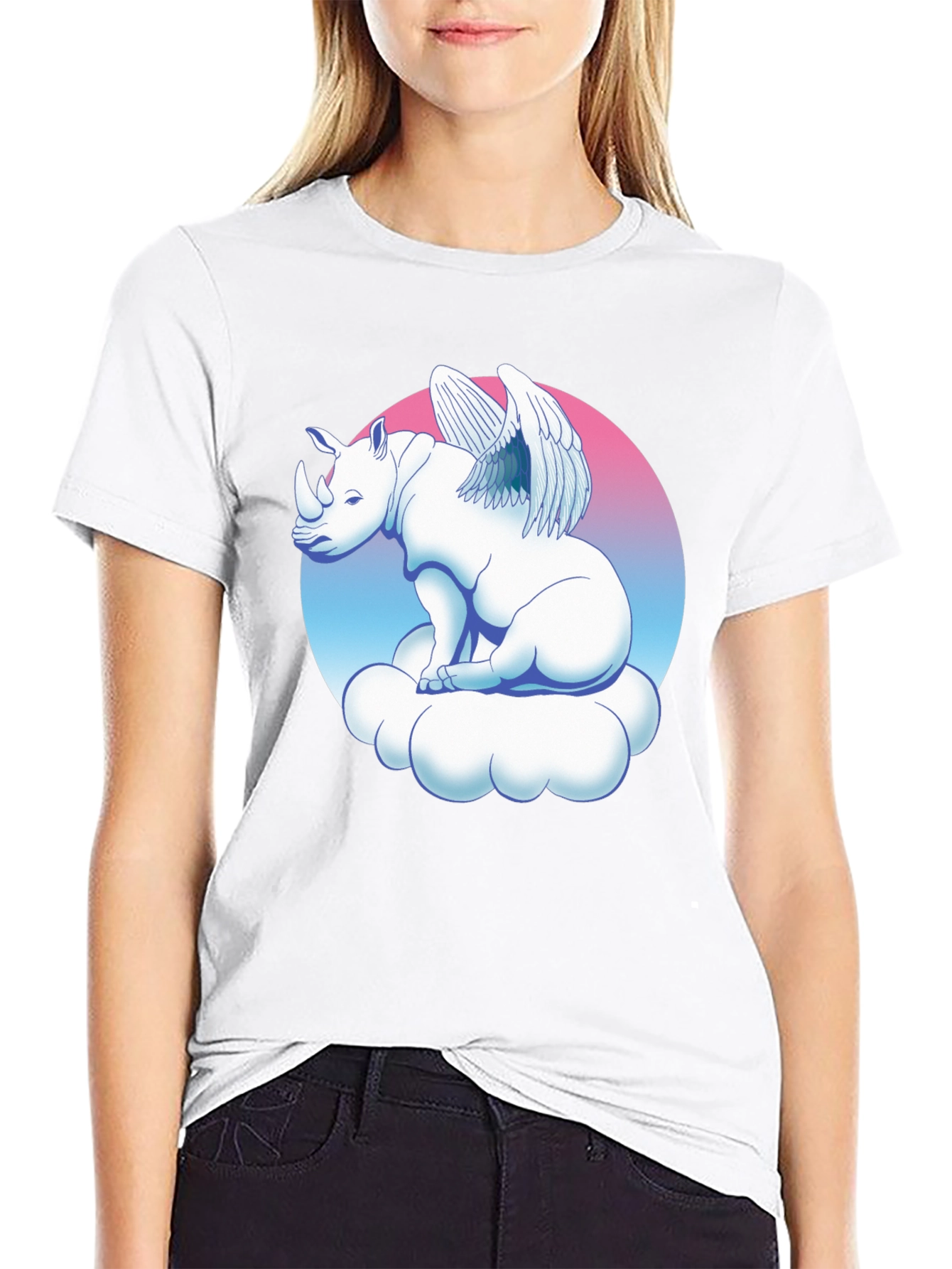 Black Winged Rhino on Cloud Graphic Tee - Black view 9