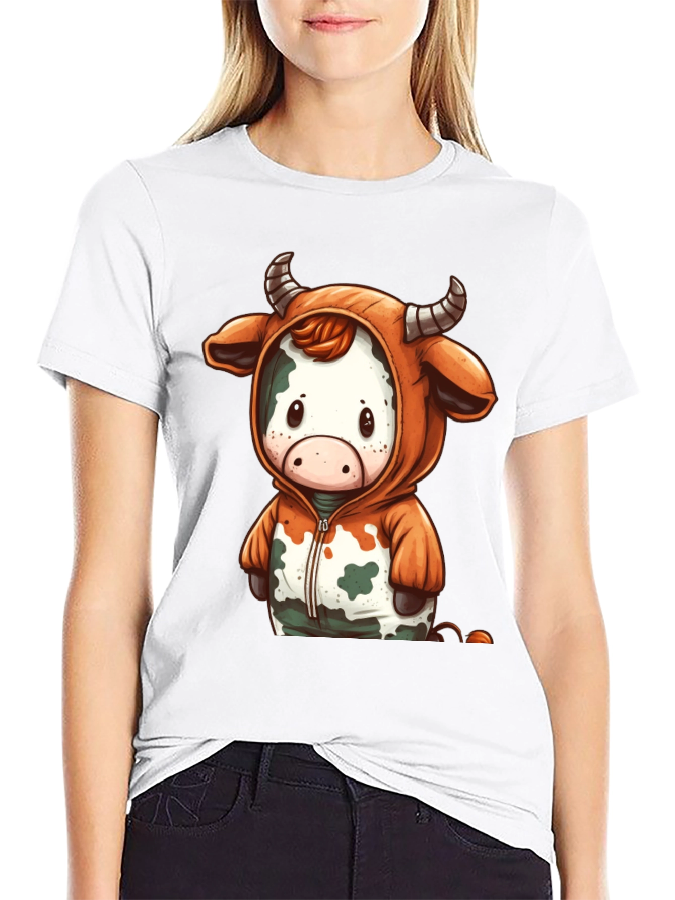 Black Cute Cow Hoodie T-Shirt view 9