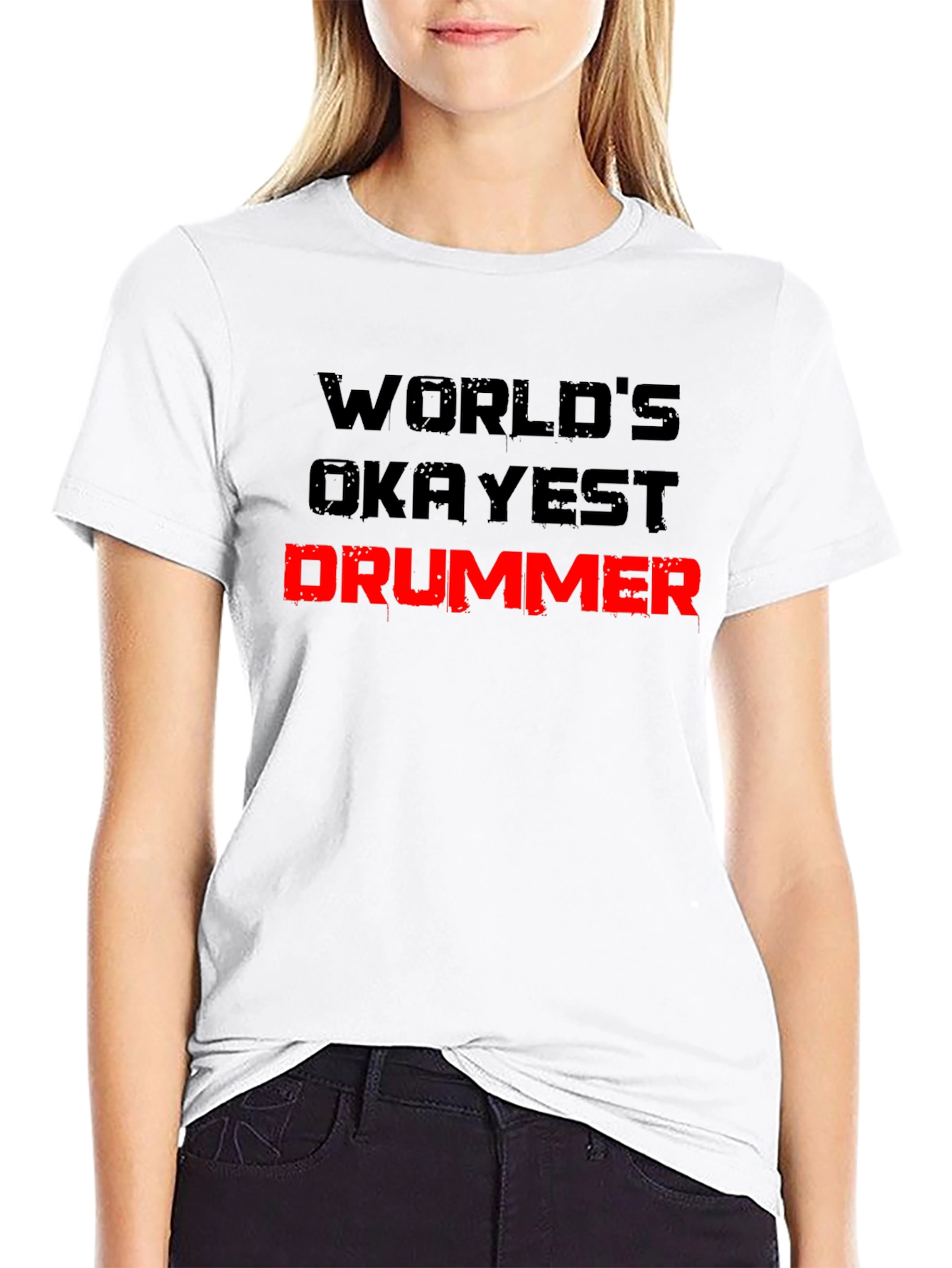 Black World's Okayest Drummer Black T-Shirt view 9