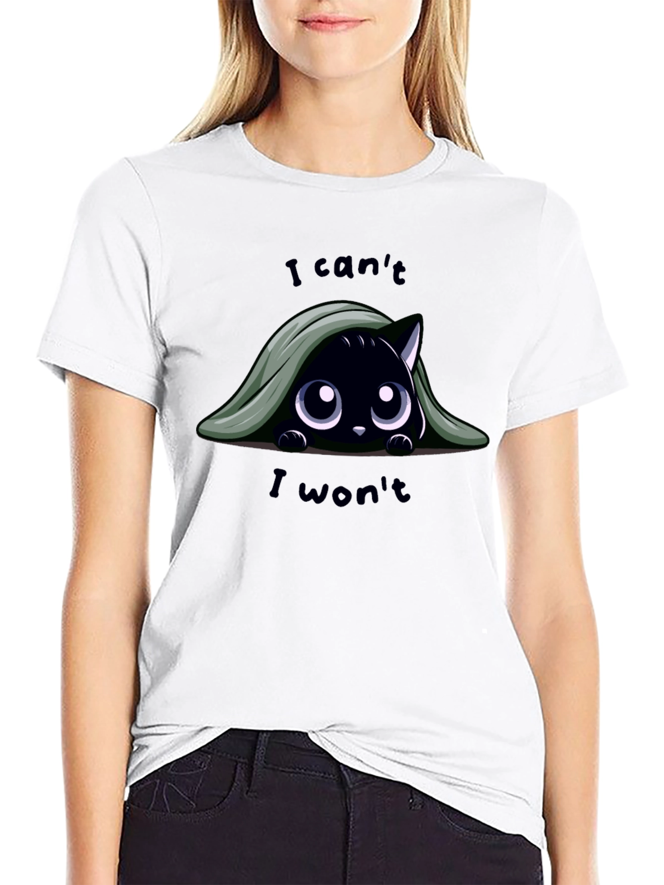 Black Cute Cat T-Shirt - I Can't, I Won't view 9