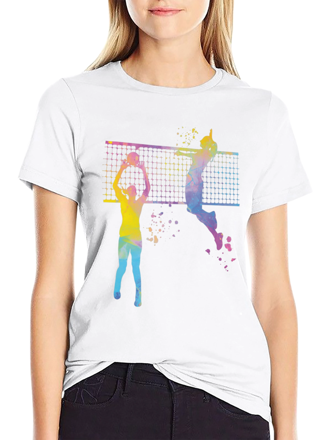 Black Volleyball Graphic Tee - Sporty Colorful Design view 9