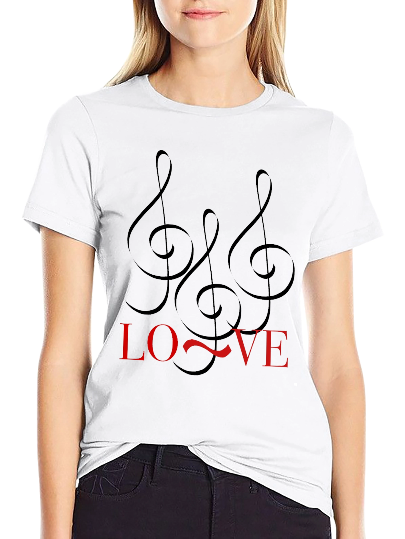 Black Music Lover Black Tee with Treble Clef Design view 9