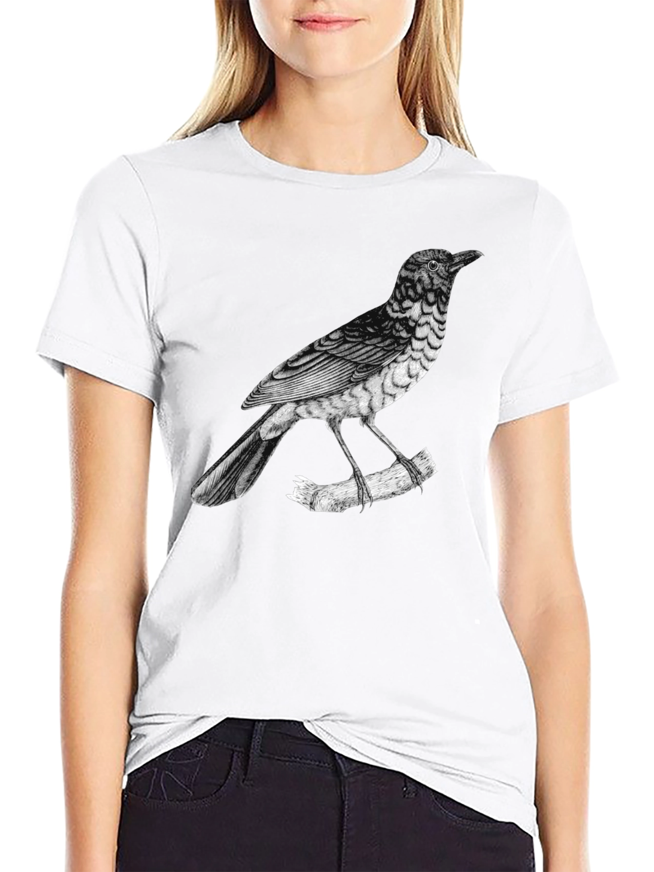 Black Men's Bird Print Black T-Shirt view 9