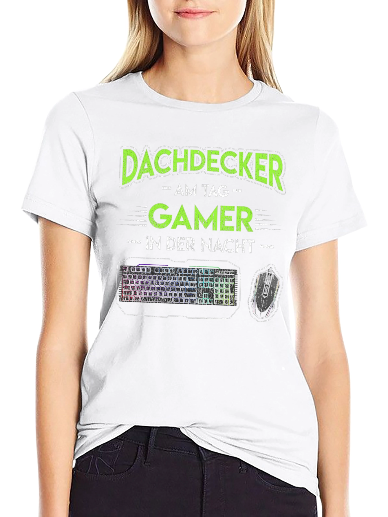 Black Dachdecker Gamer T-Shirt - Roofer by Day, Gamer by Night view 9