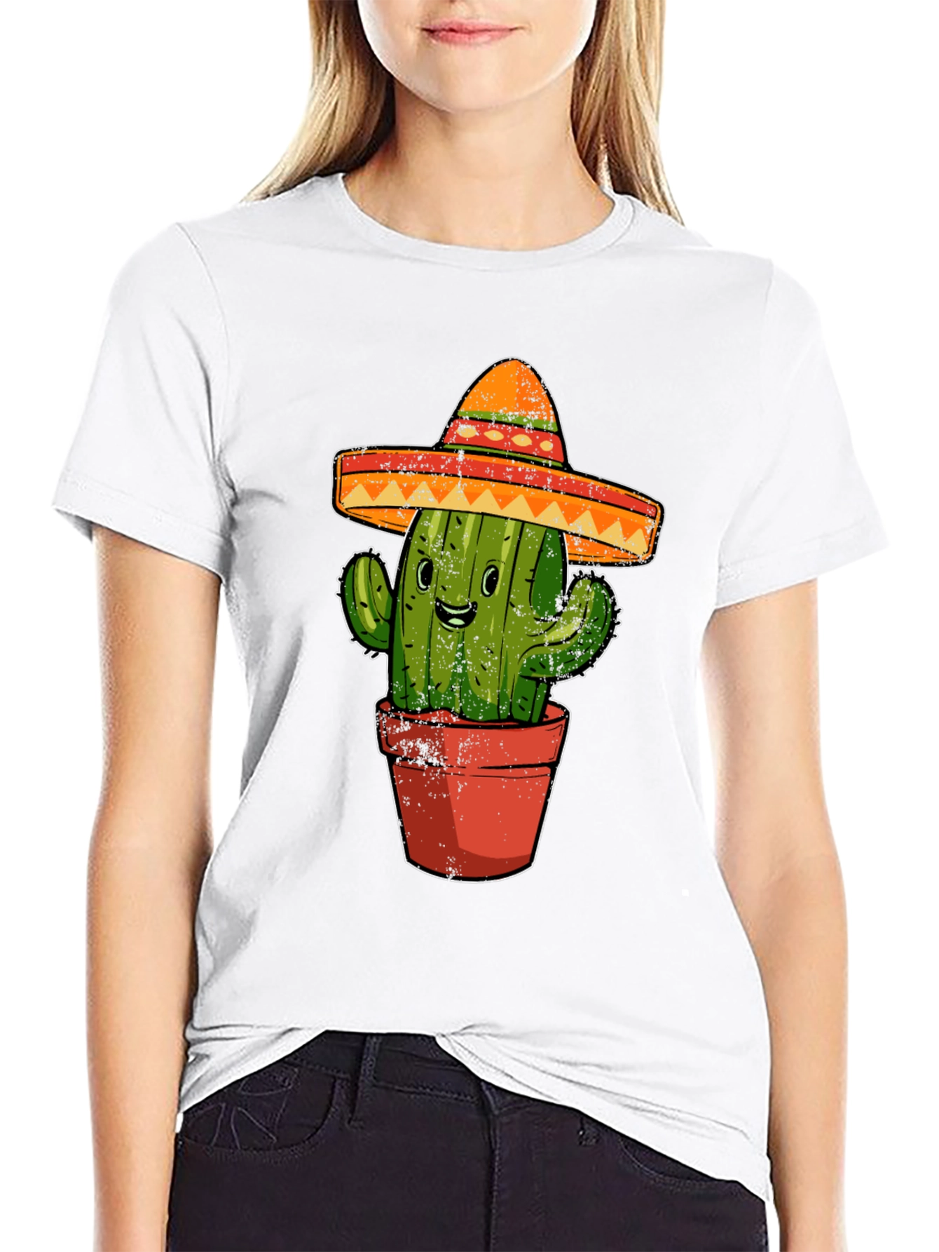 Black Cactus Sombrero Graphic Tee - Black Cotton T-Shirt view 9