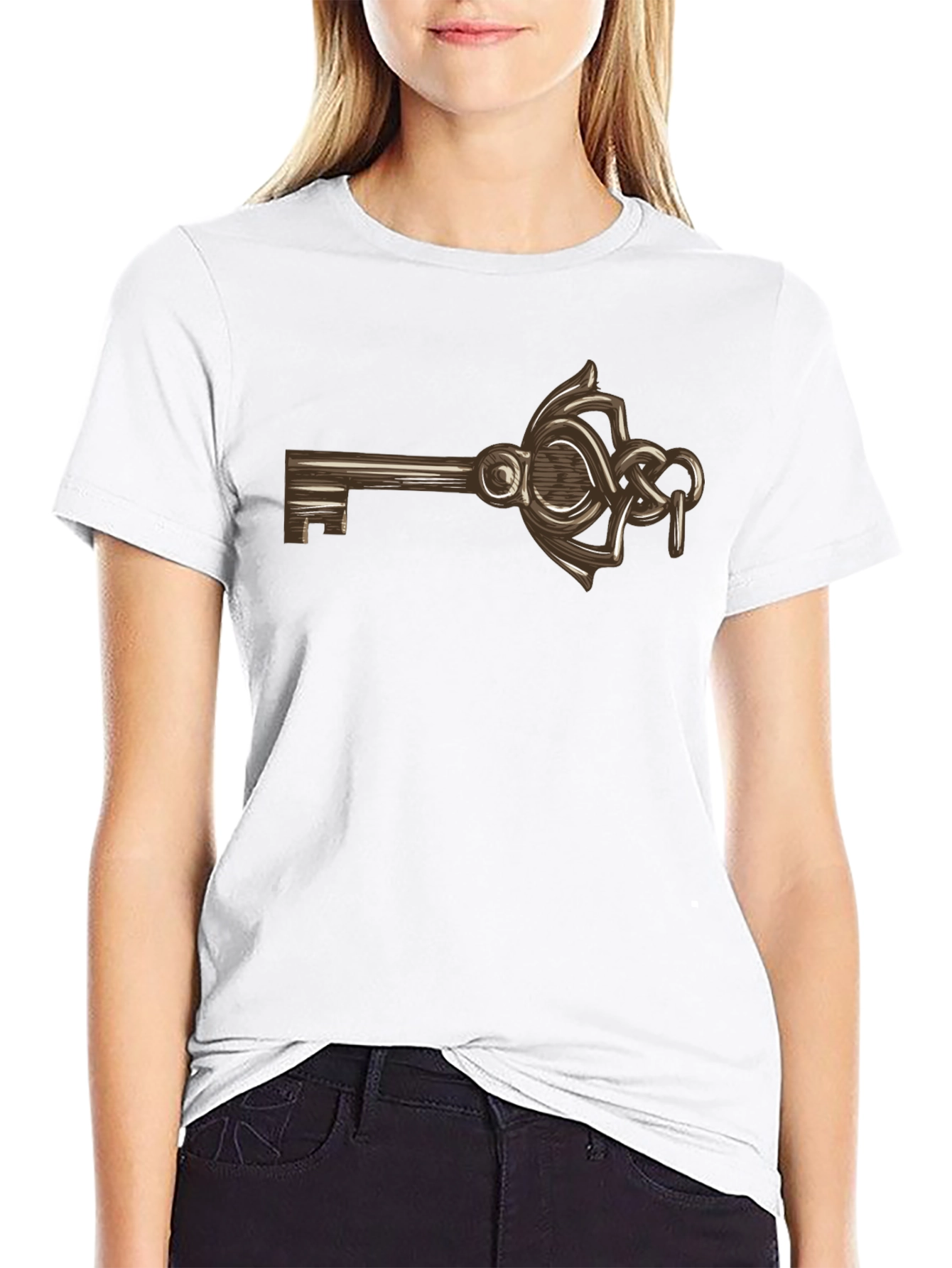 Black Vintage Key Graphic Tee - Soft Cotton Blend view 9