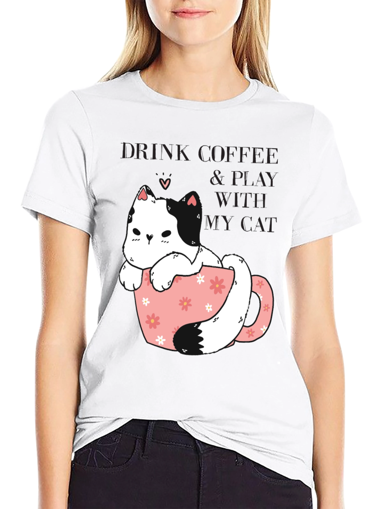 Black Drink Coffee & Play With My Cat Graphic Tee view 9