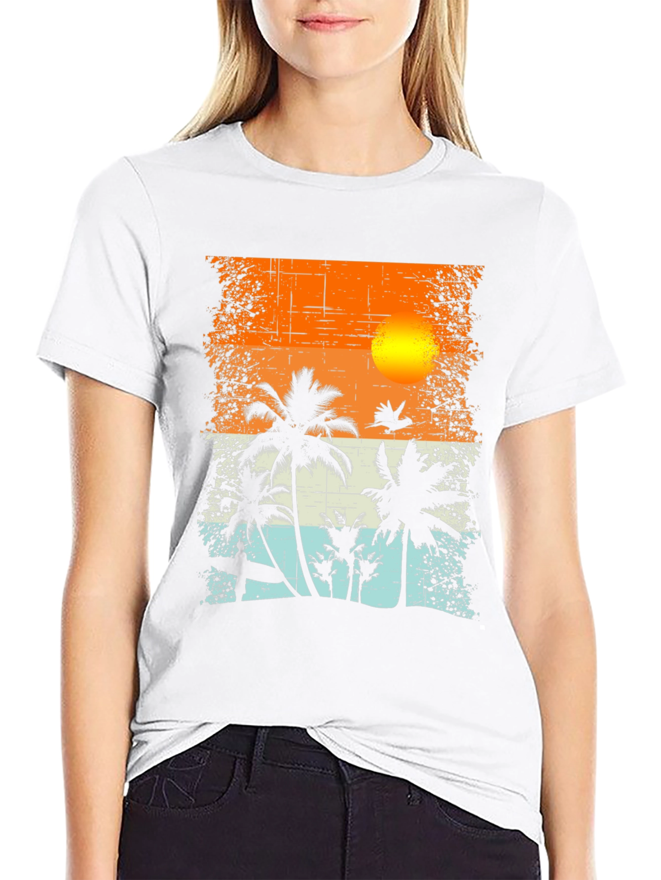 Black Tropical Sunset Graphic T-Shirt view 9