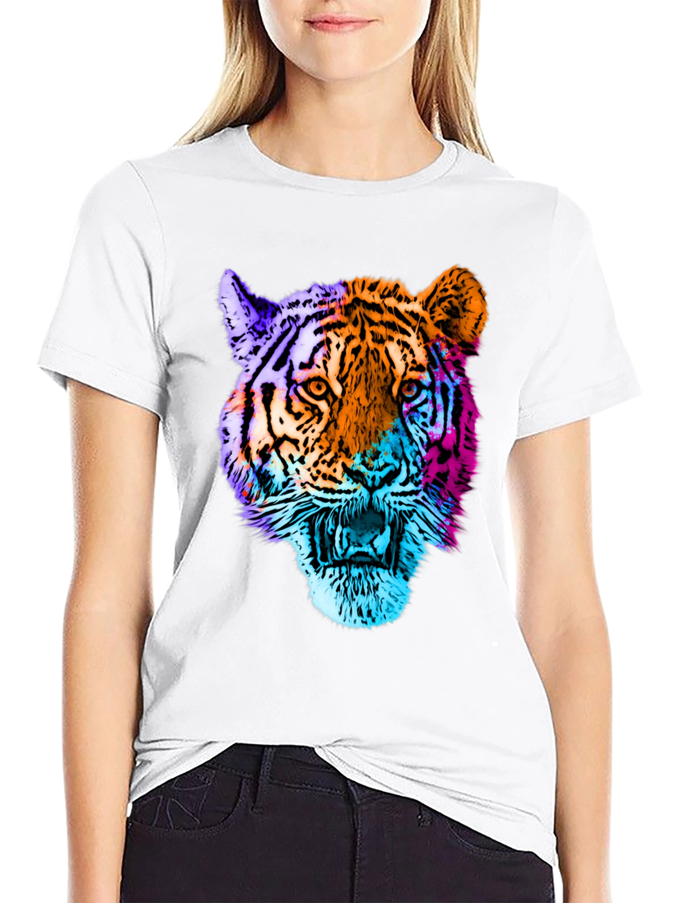 Black Vibrant Tiger Graphic T-Shirt view 9