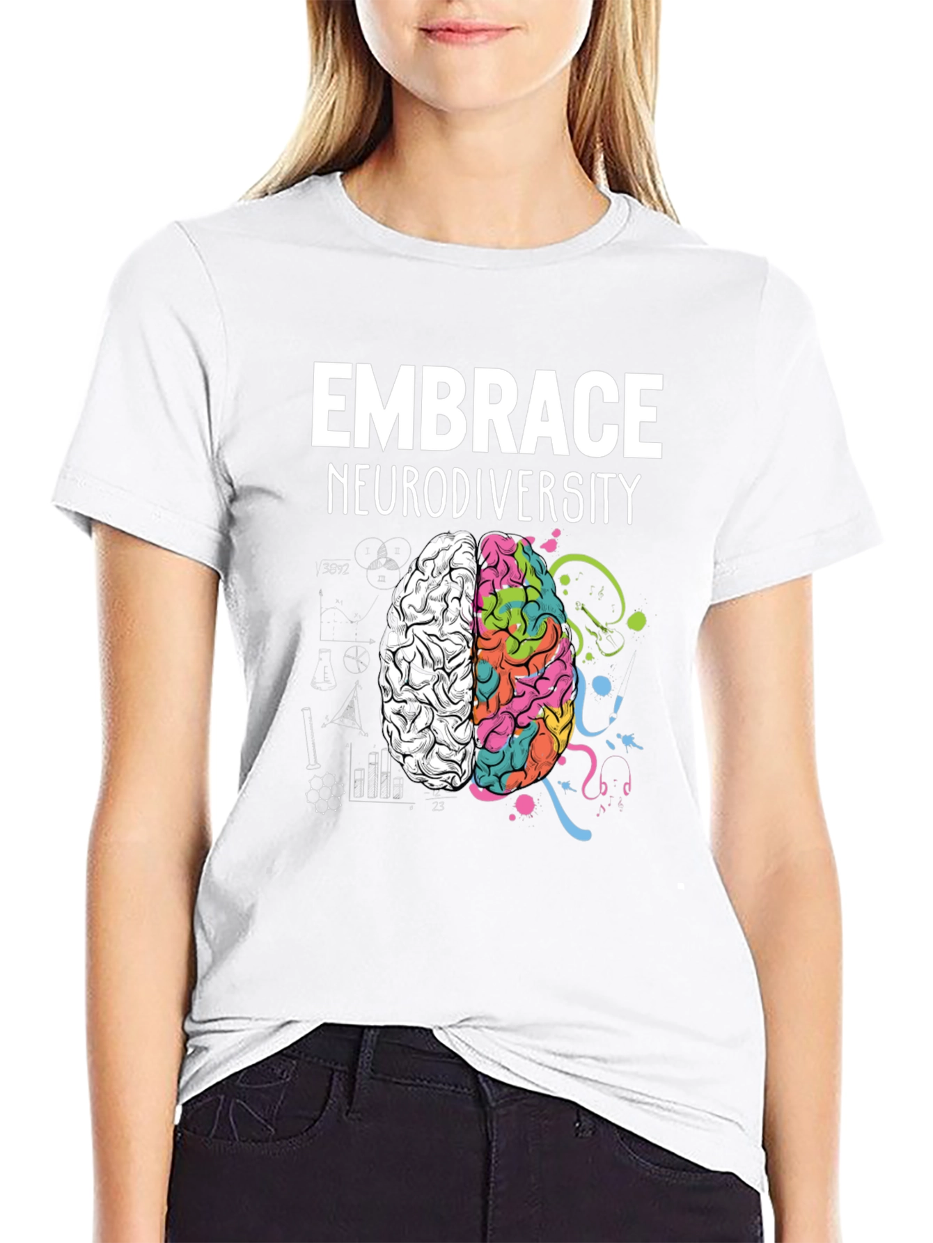 Black Embrace Neurodiversity Brain Graphic Tee view 9