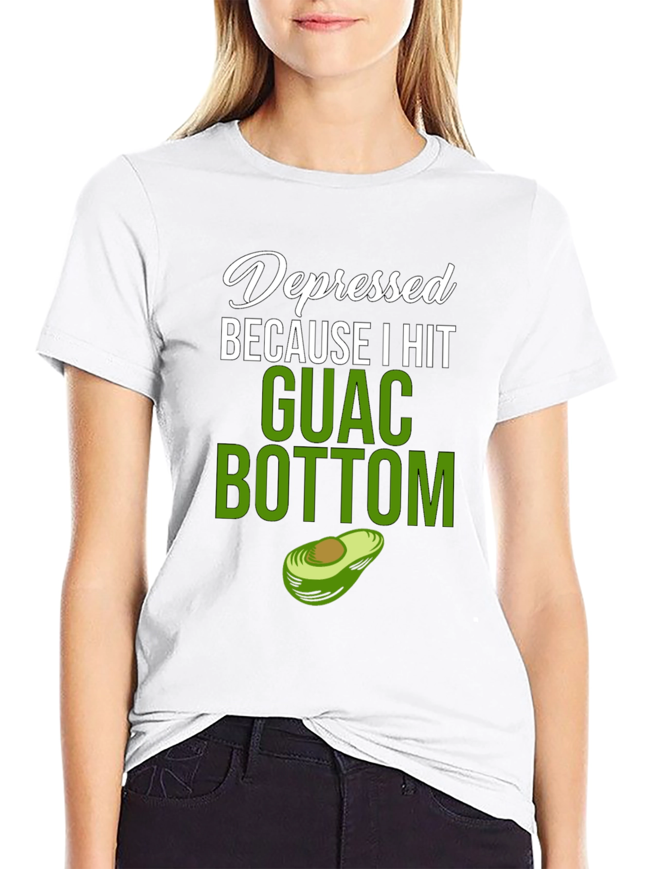 Black Depressed Because I Hit Guac Bottom T-Shirt view 9