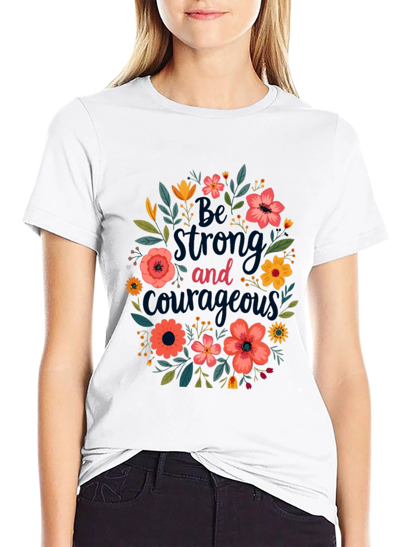 Black Floral 'Be Strong and Courageous' Graphic Tee - Black view 9