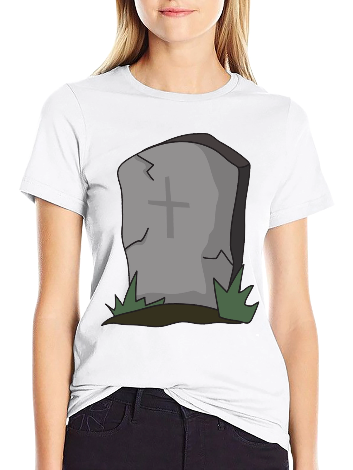 Black Cartoon Tombstone Graphic Tee - Spooky Style view 9