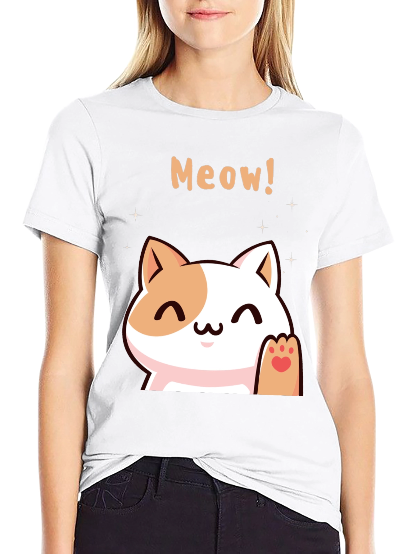 Black Cute Meow Cat Black T-Shirt view 9