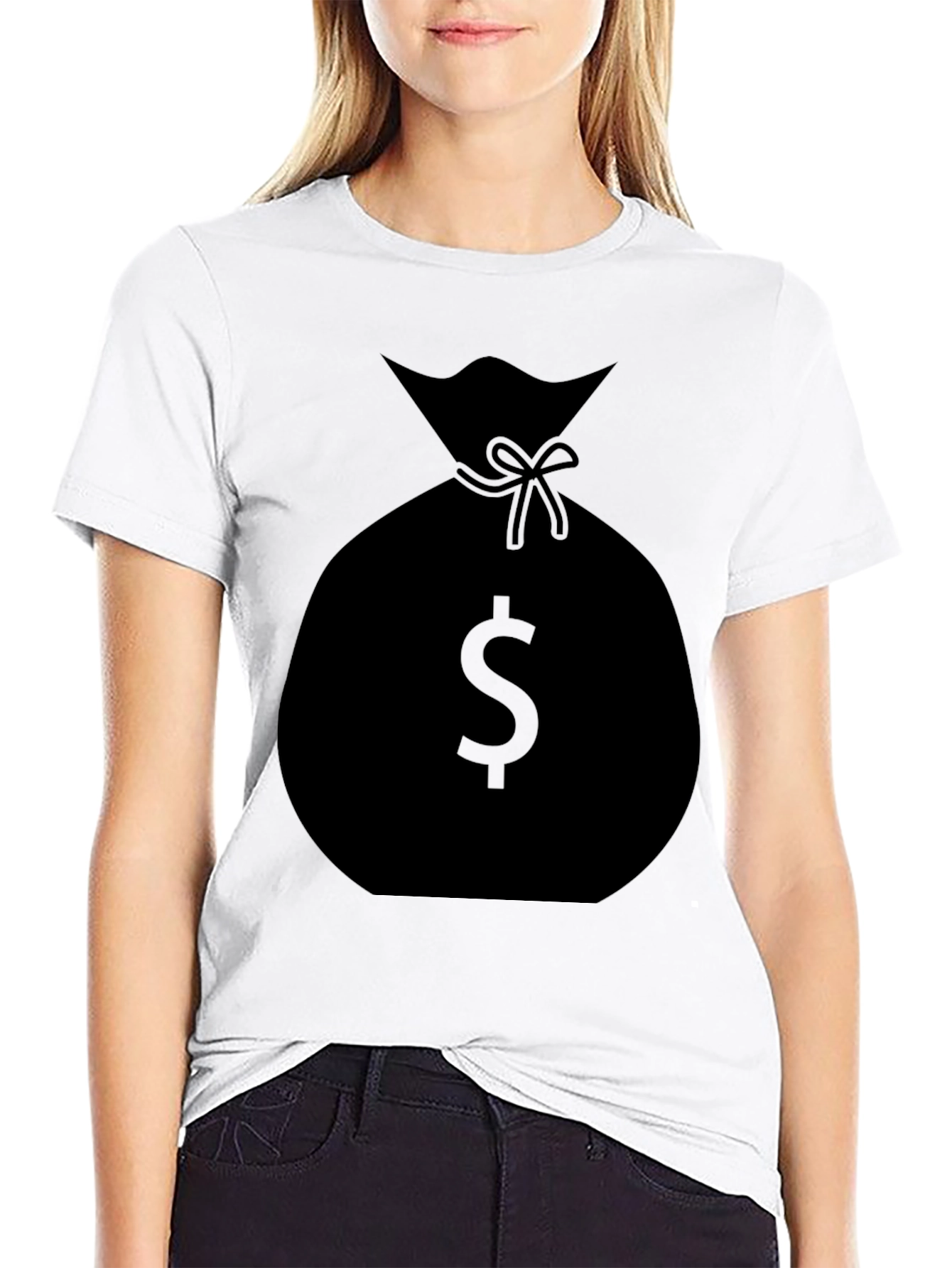 Black Money Bag Graphic T-Shirt - Black Crew Neck Tee view 9