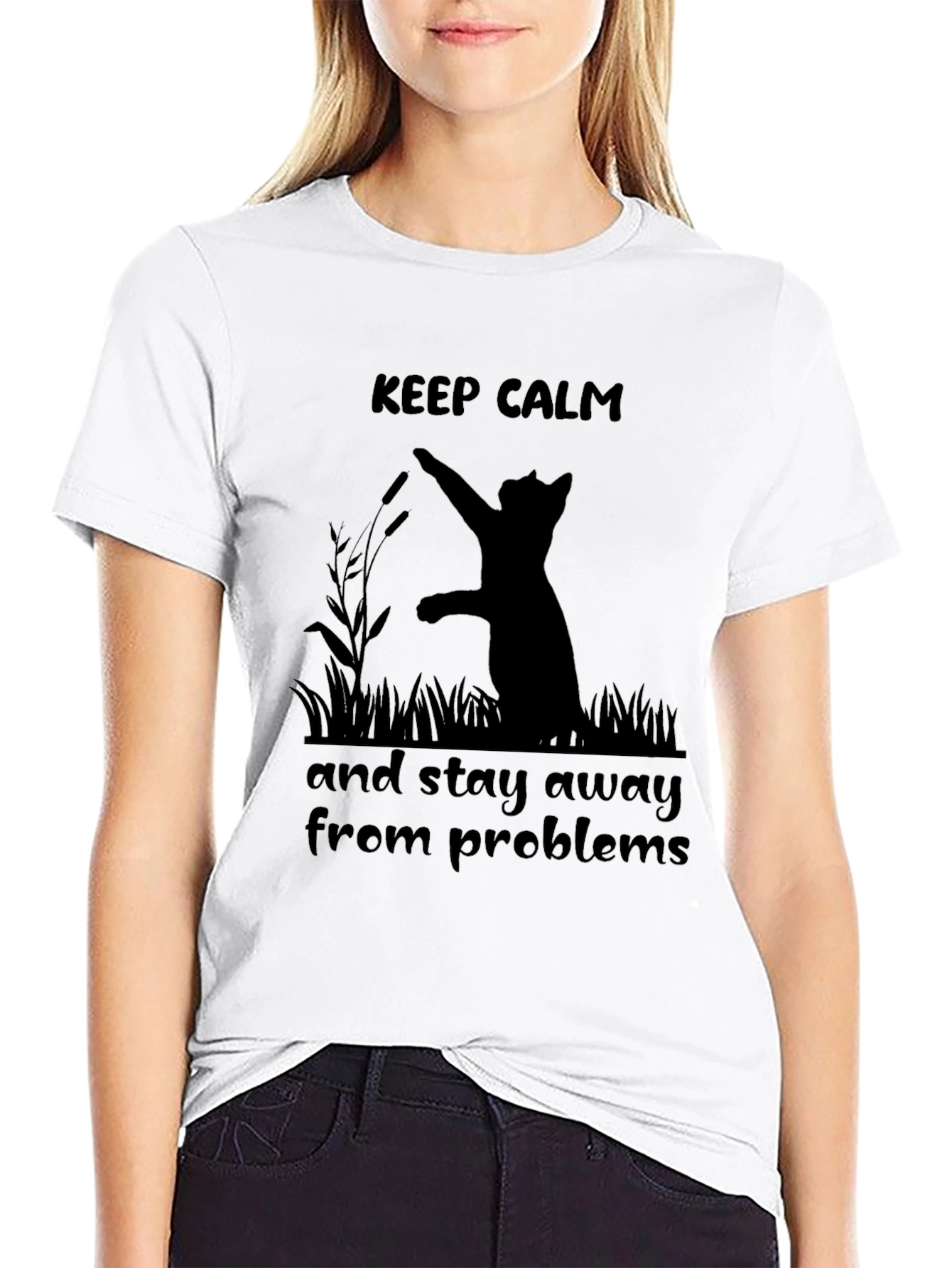 Black Keep Calm Cat T-Shirt - Stay Away From Problems view 9