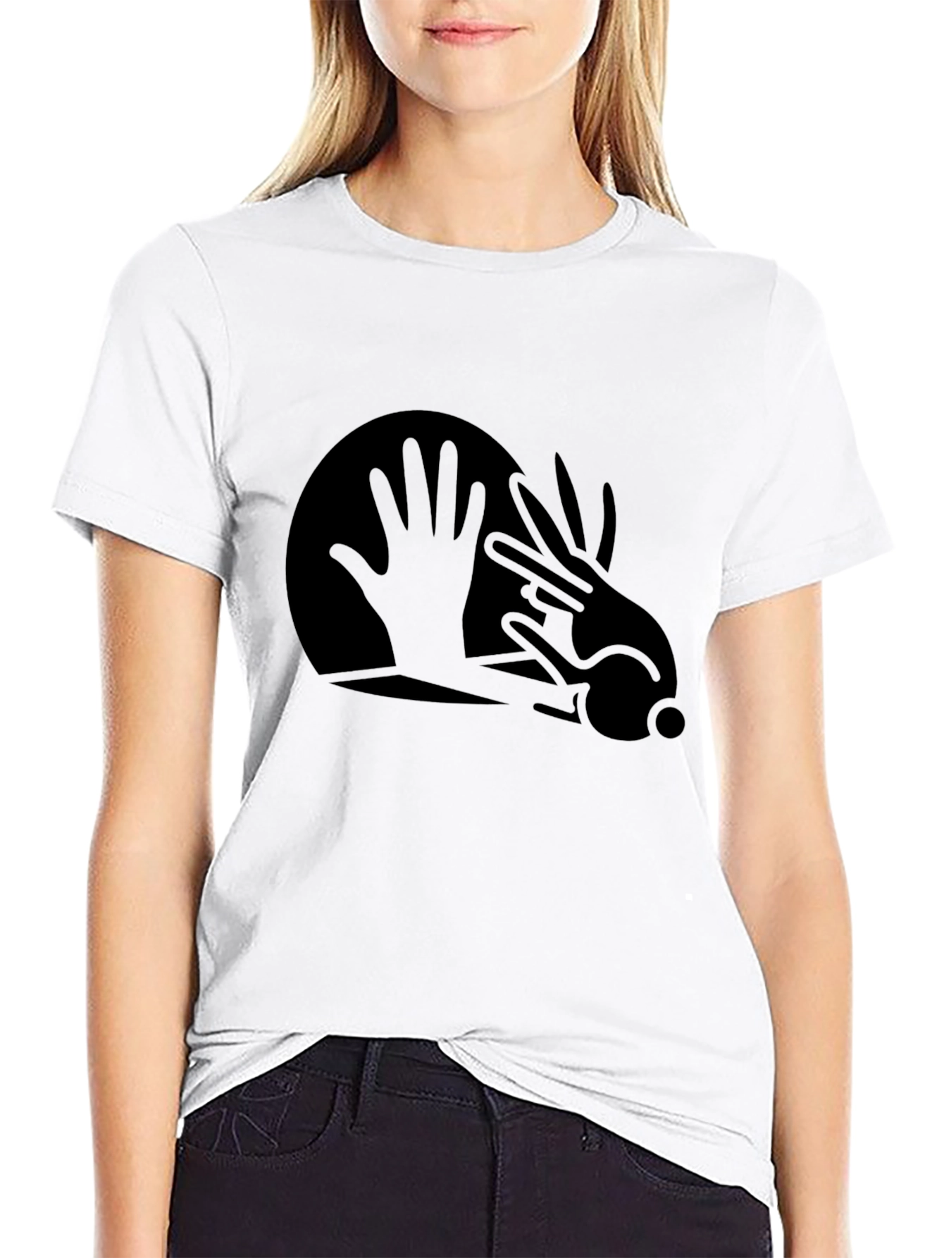 Black Abstract Hand Rabbit Graphic Black T-Shirt view 9