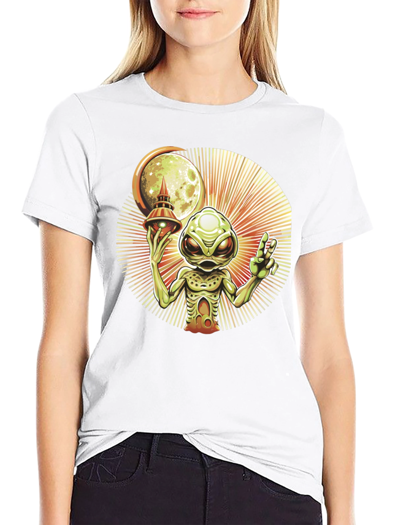 Black Alien UFO Graphic Tee - Black Cotton T-Shirt view 9