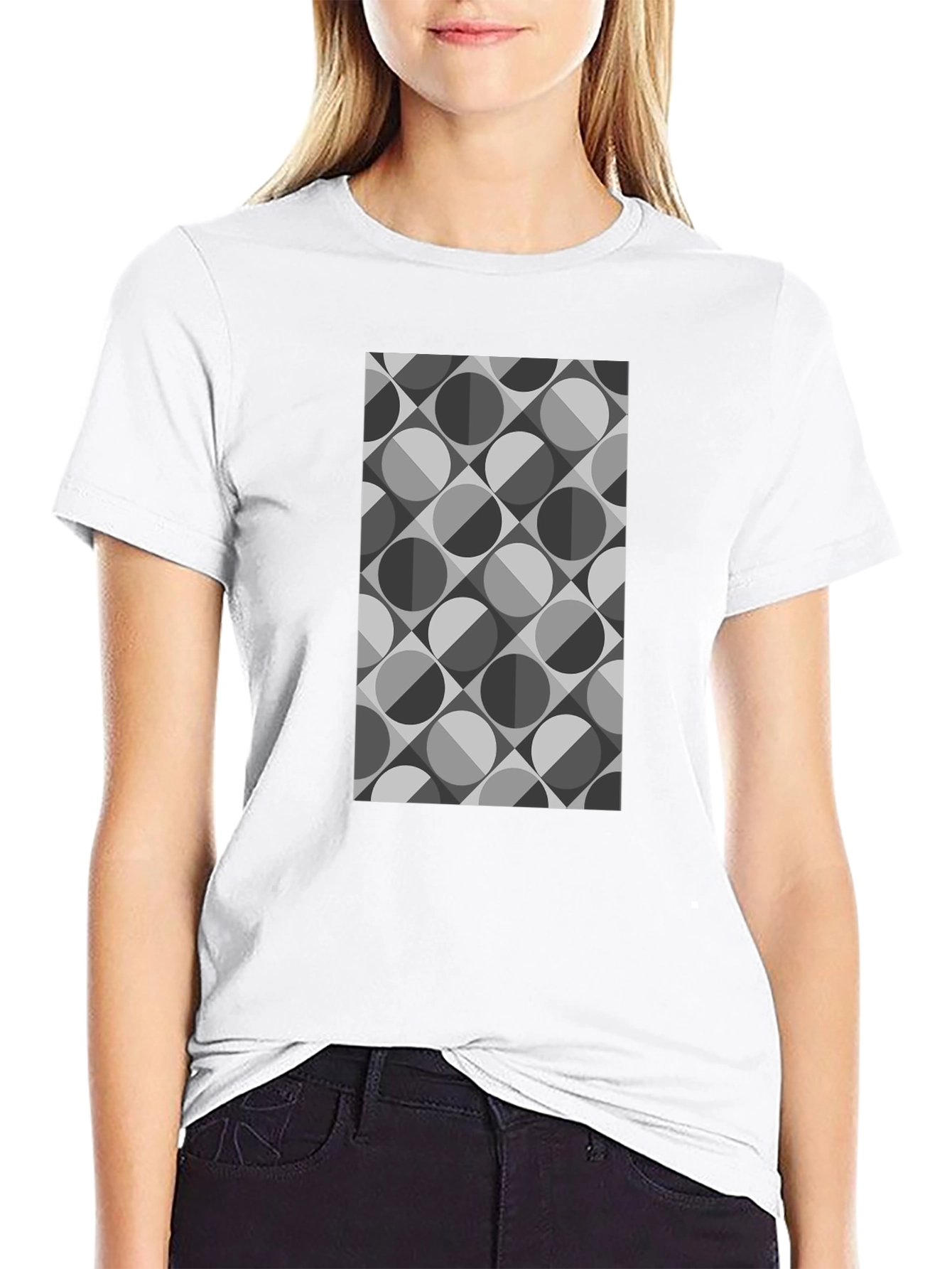 Black Geometric Retro Pattern Black T-Shirt view 9