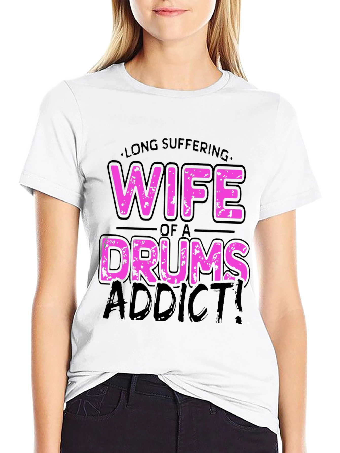 Black Wife of a Drums Addict T-Shirt - Humorous Tee view 9