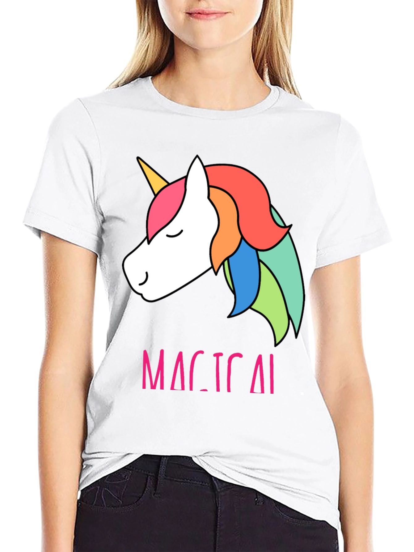 Black Magical Unicorn T-Shirt - Cute Rainbow Design view 9