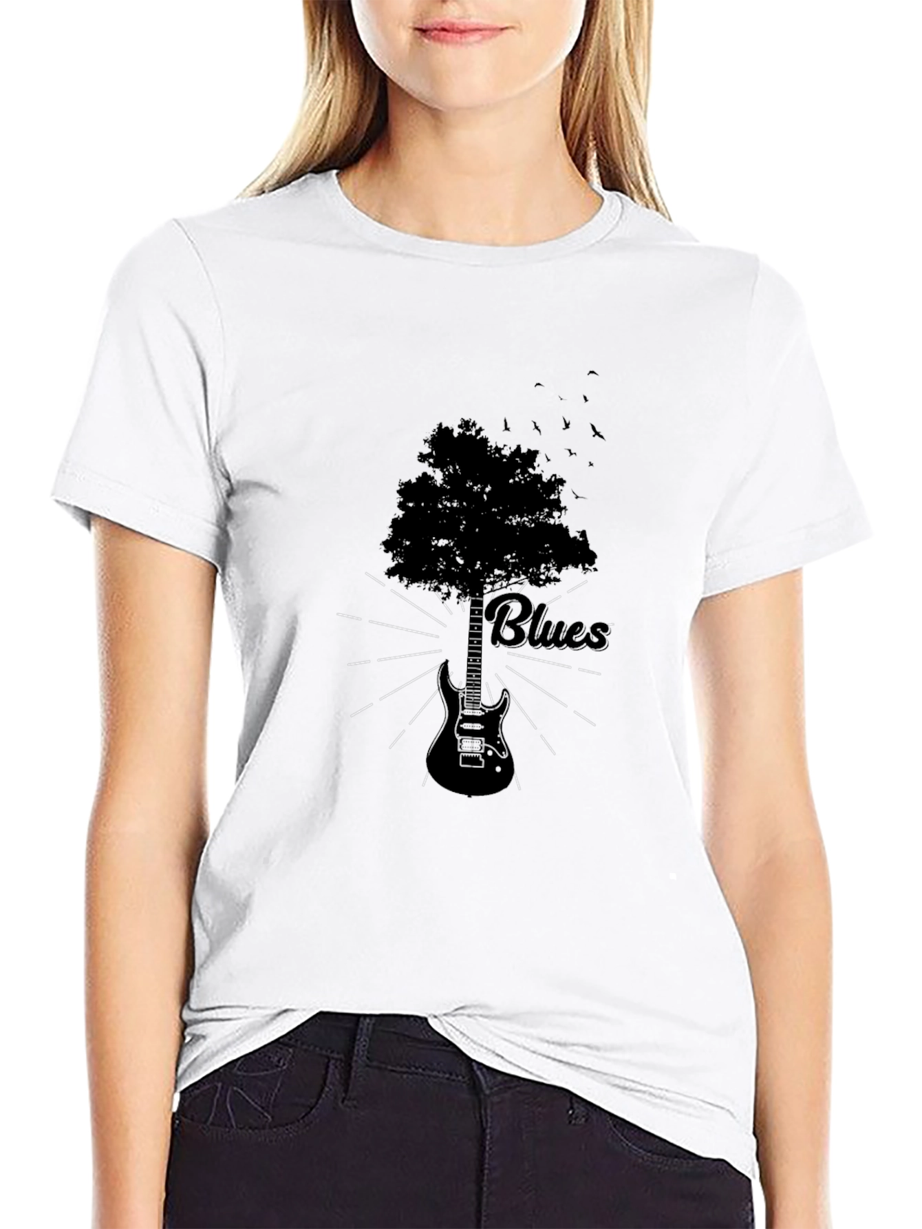 Black Blues Guitar Tree Graphic Tee - Rock & Roll Style view 9