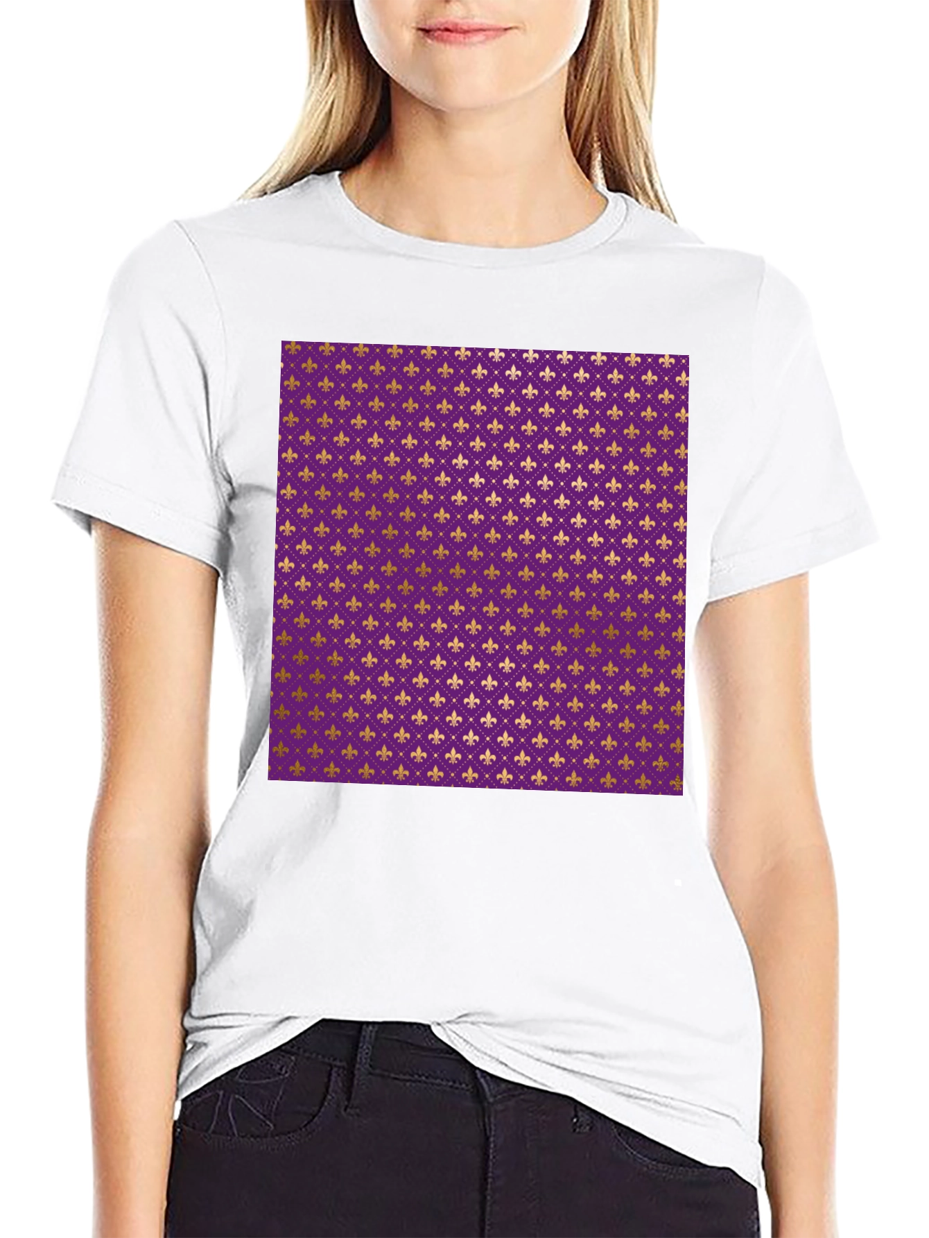 Black Fleur-de-lis Pattern T-Shirt view 9