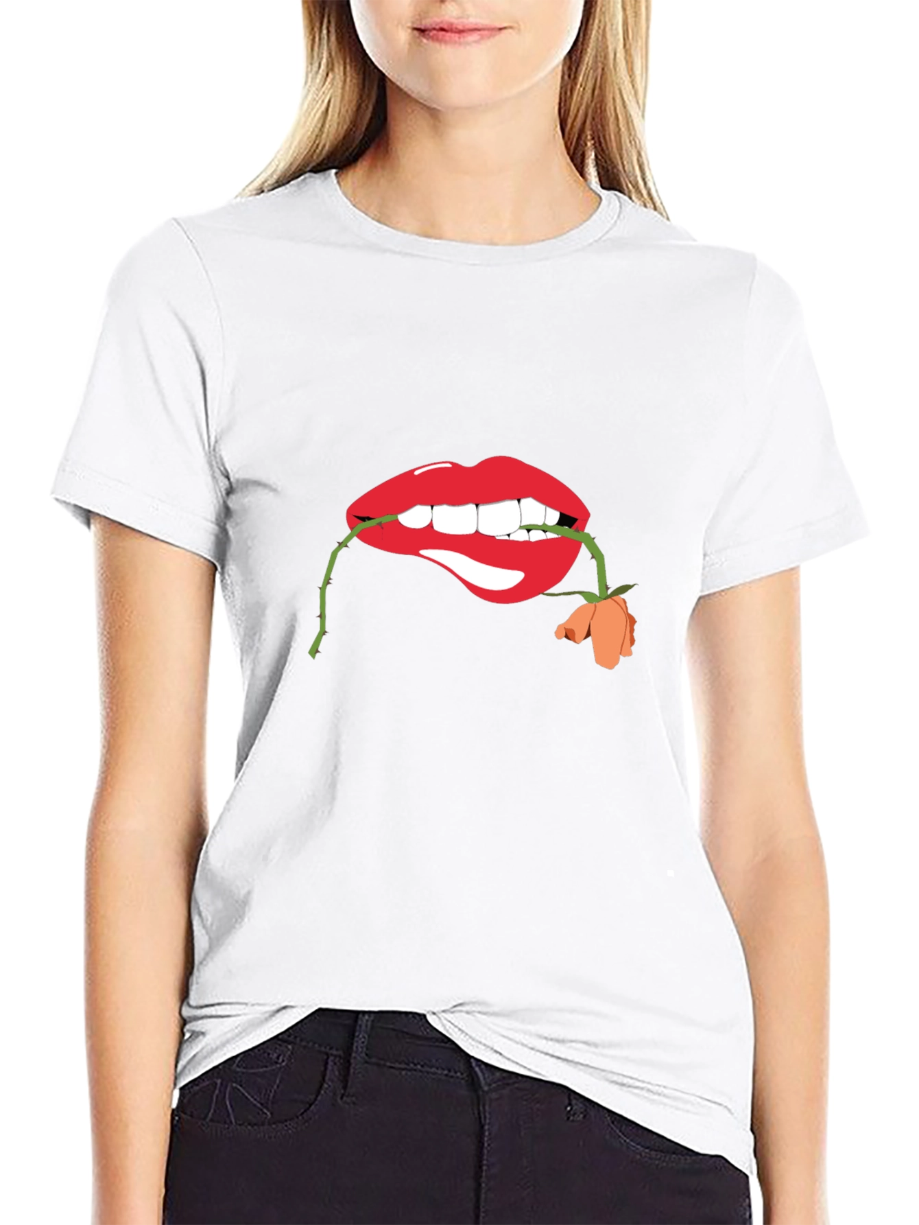 Black Lips with Rose Graphic T-Shirt view 9