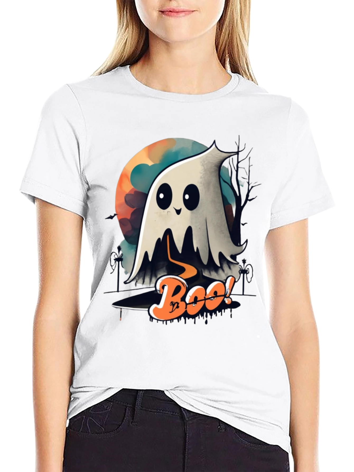 Black Spooky Boo Ghost Halloween T-Shirt view 9