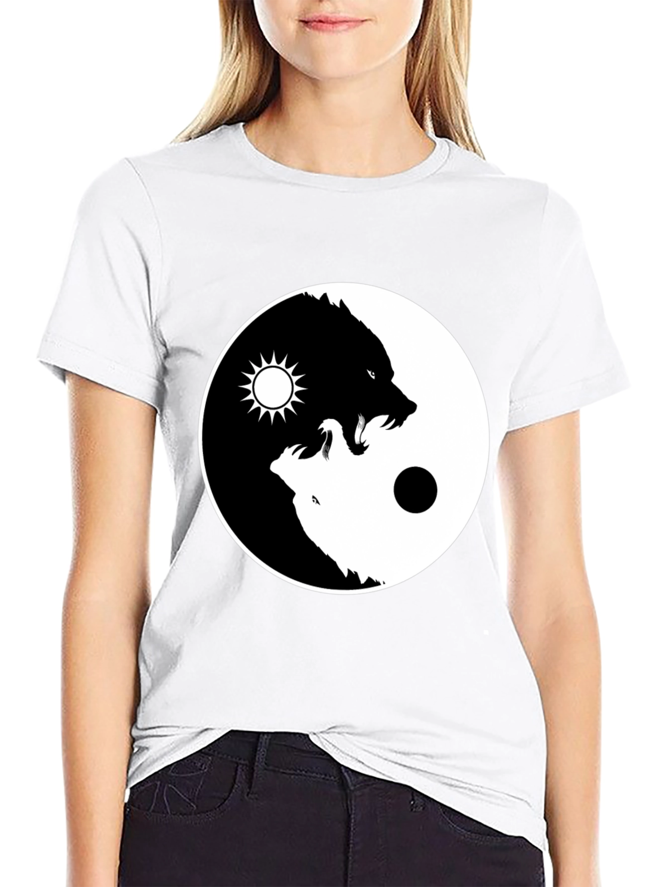 Black Yin Yang Wolf Graphic Tee - Balance Design view 9
