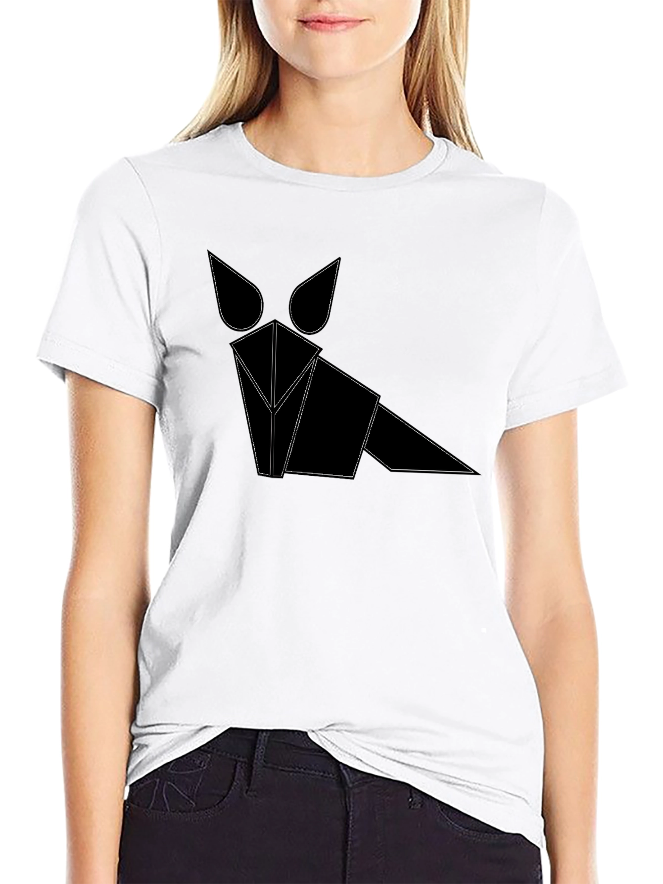 Black Geometric Fox Graphic Tee - Modern Style view 9