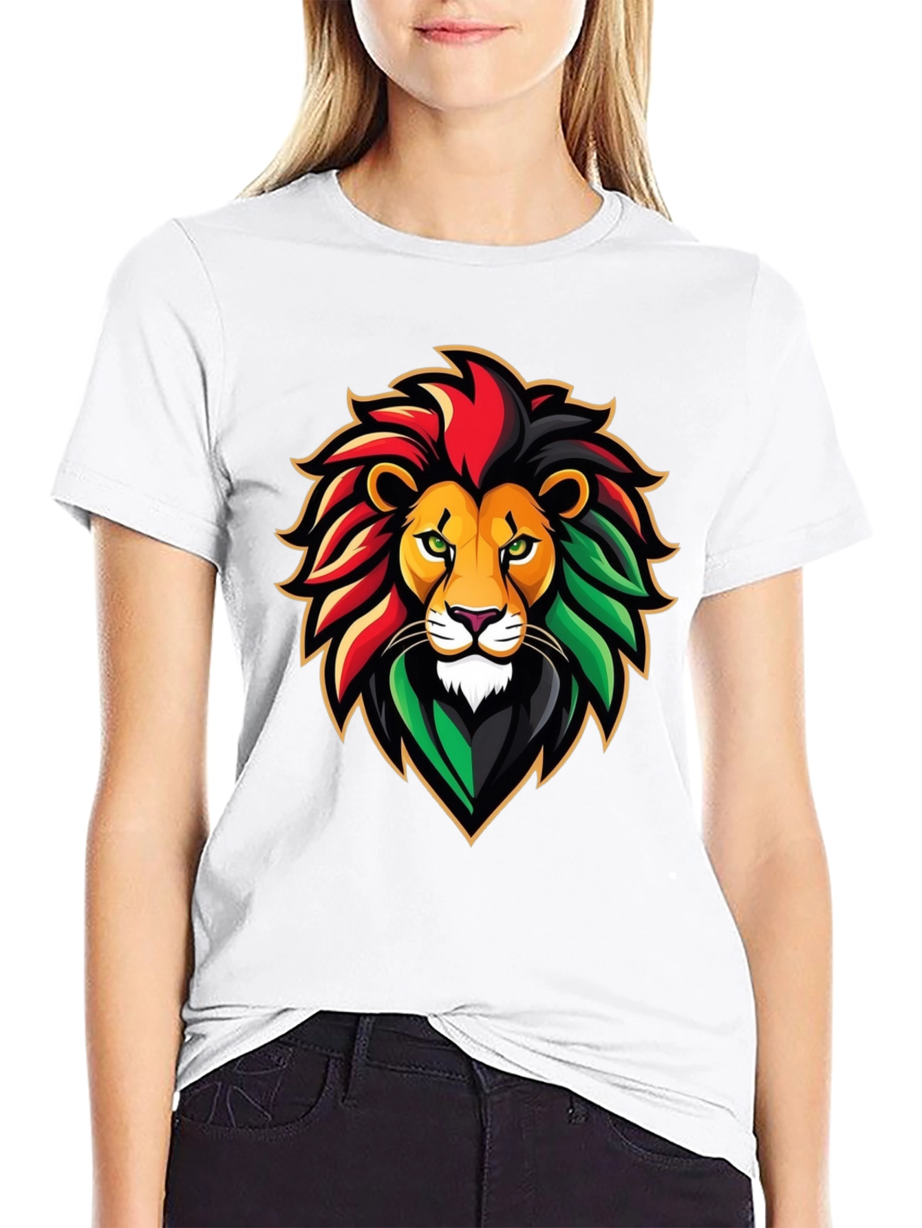 Black Rasta Lion Graphic Tee - Black Cotton T-Shirt view 9