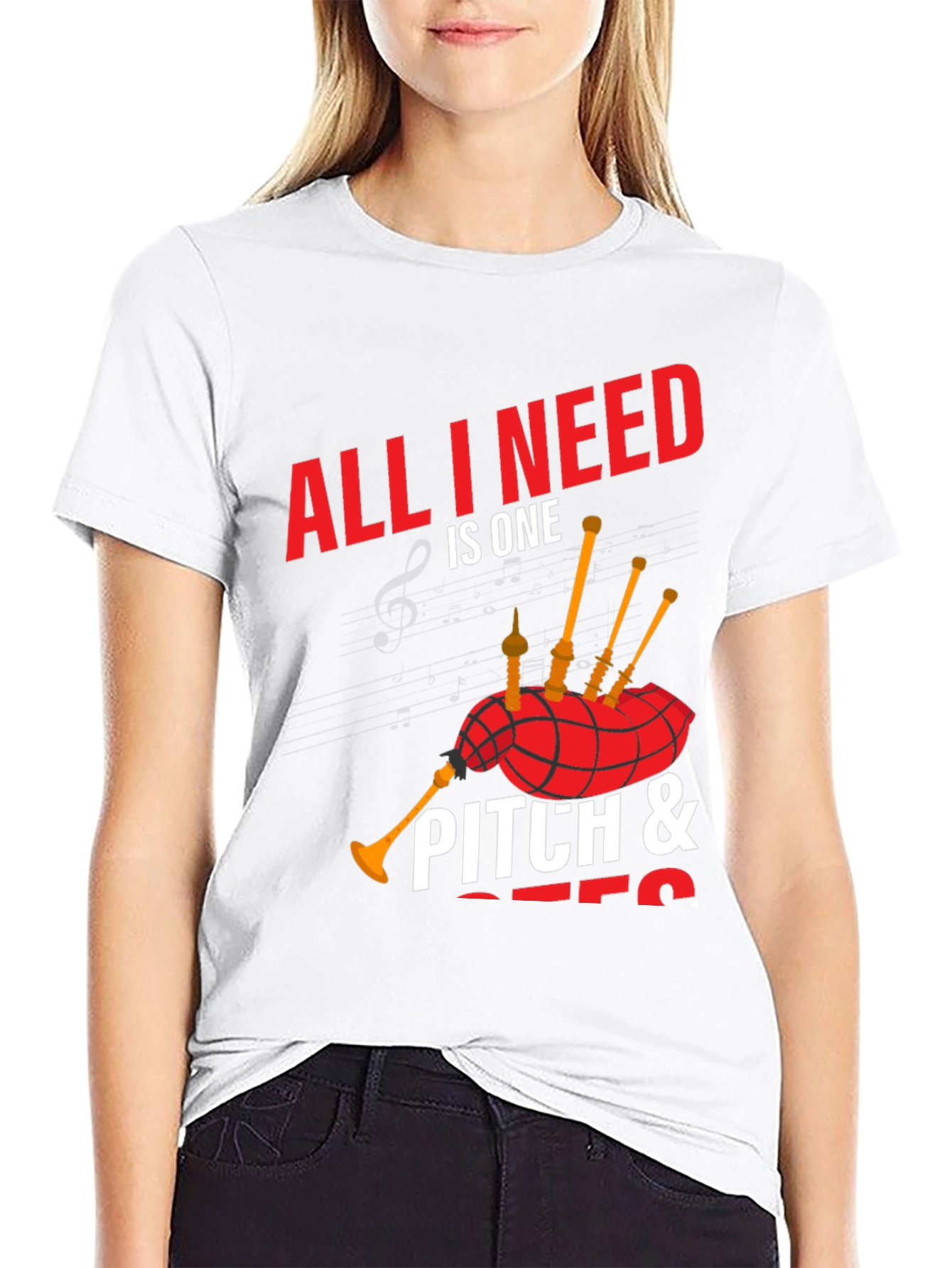 Black Bagpipe Music T-Shirt - All I Need is One Pitch view 9