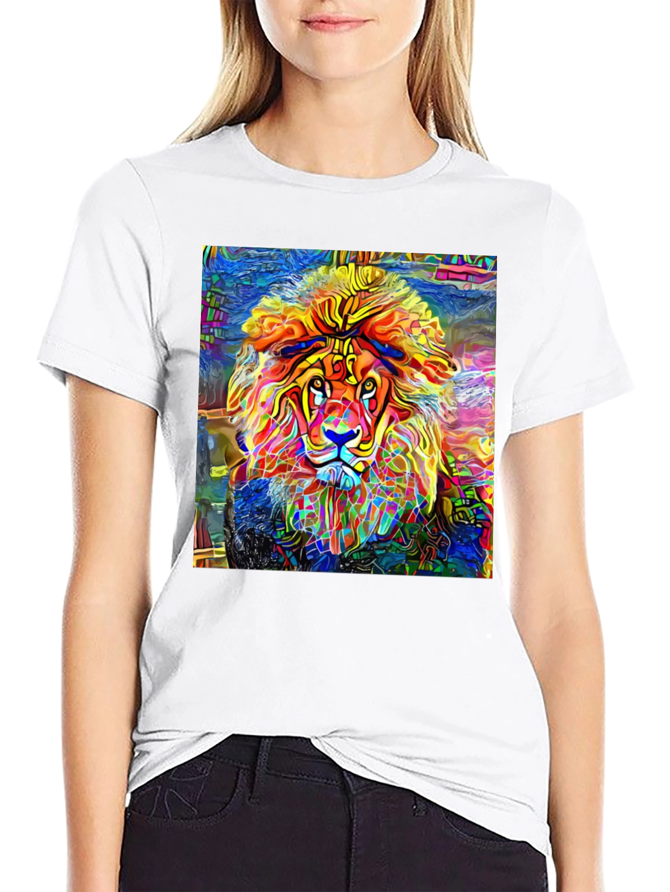 Black Vibrant Lion Graphic Black T-Shirt - Artistic Animal Tee view 9