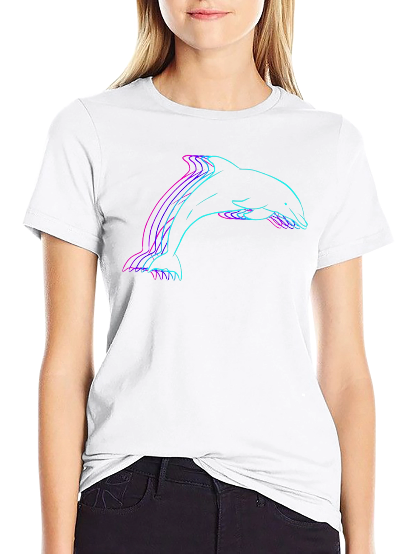 Black Retro Dolphin Graphic Tee - Black Cotton Blend view 9