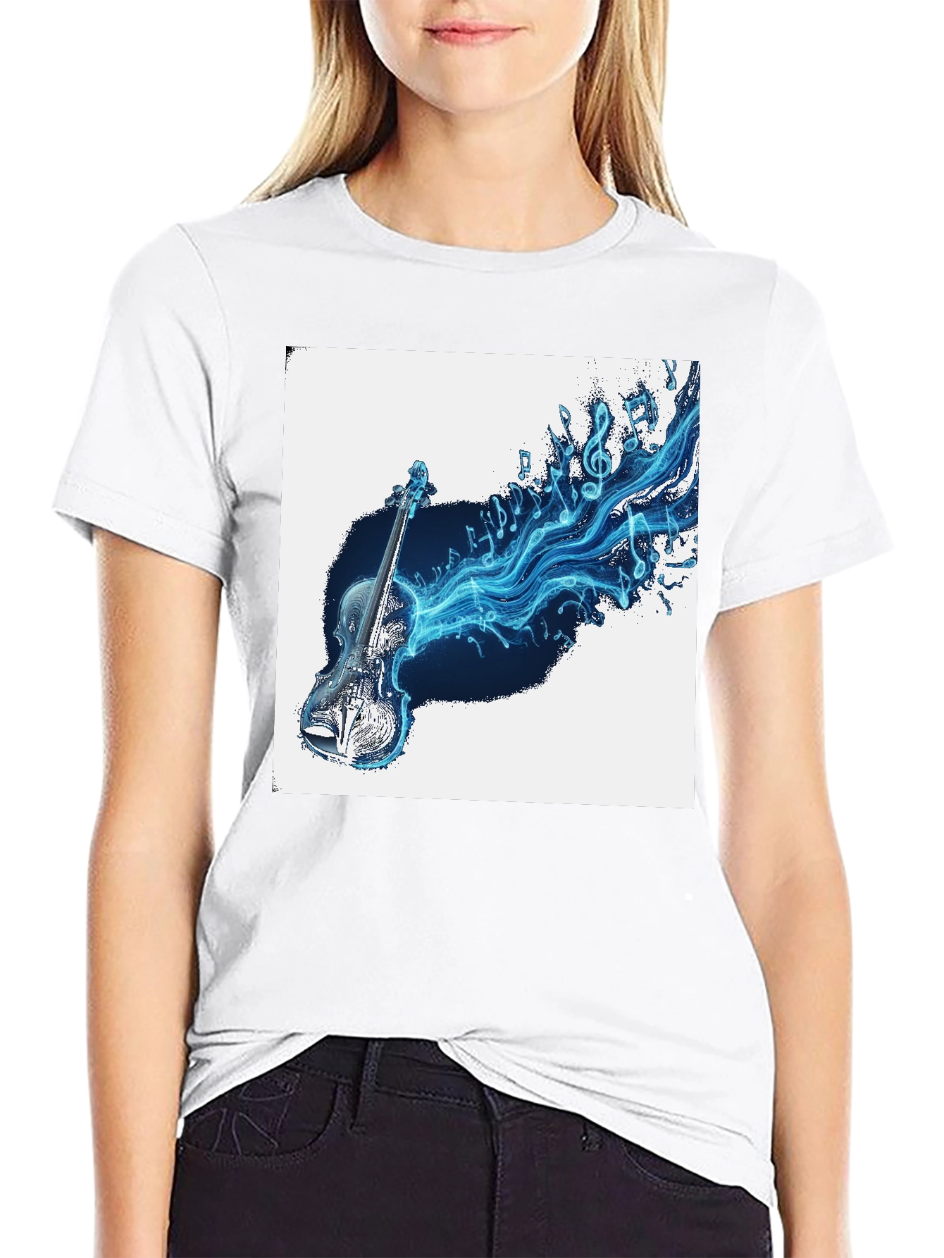 Black Musical Violin Graphic T-Shirt - Black view 9