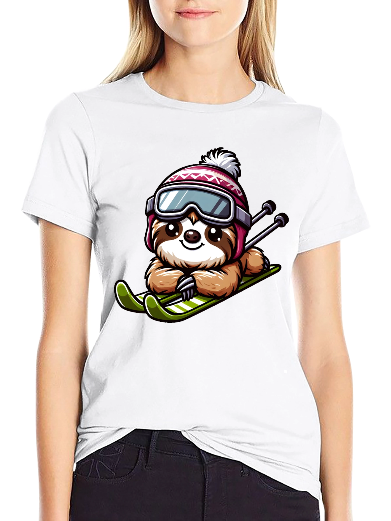 Black Skiing Sloth Graphic Tee - Winter Fun view 9