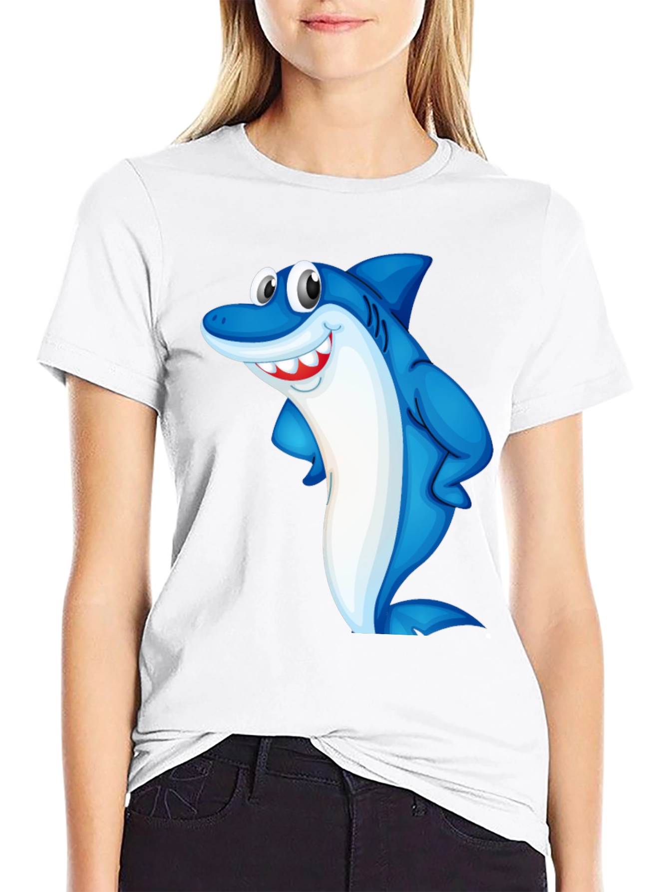 Black Funny Shark Graphic Tee - Black Cotton Blend T-Shirt view 9