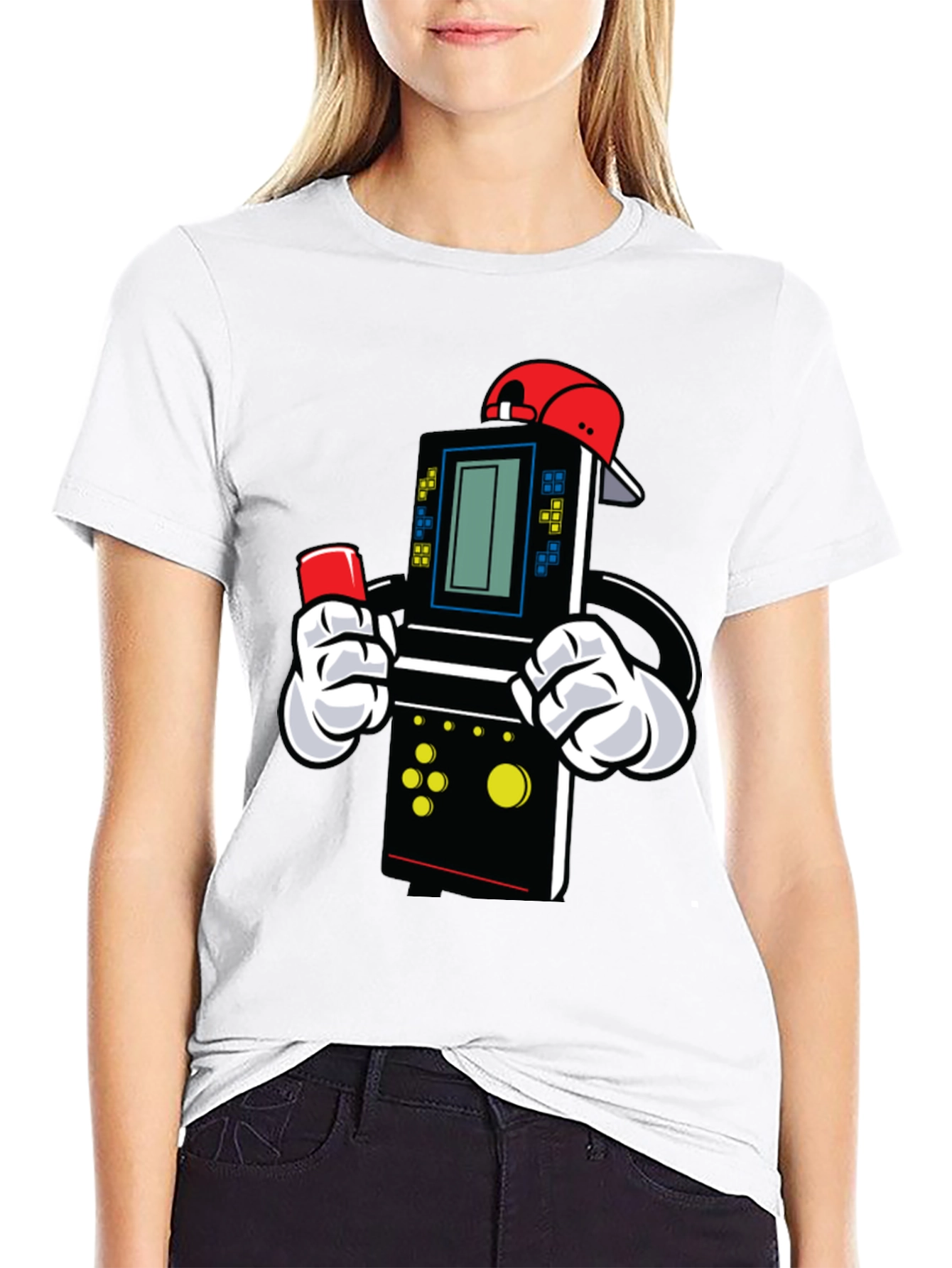 Black Retro Game Character T-Shirt view 9