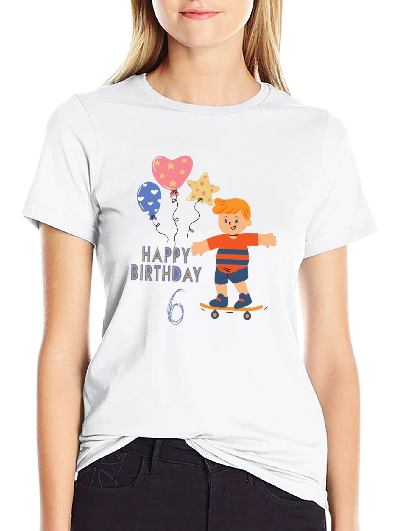 Black Happy 6th Birthday Skateboard T-Shirt view 9