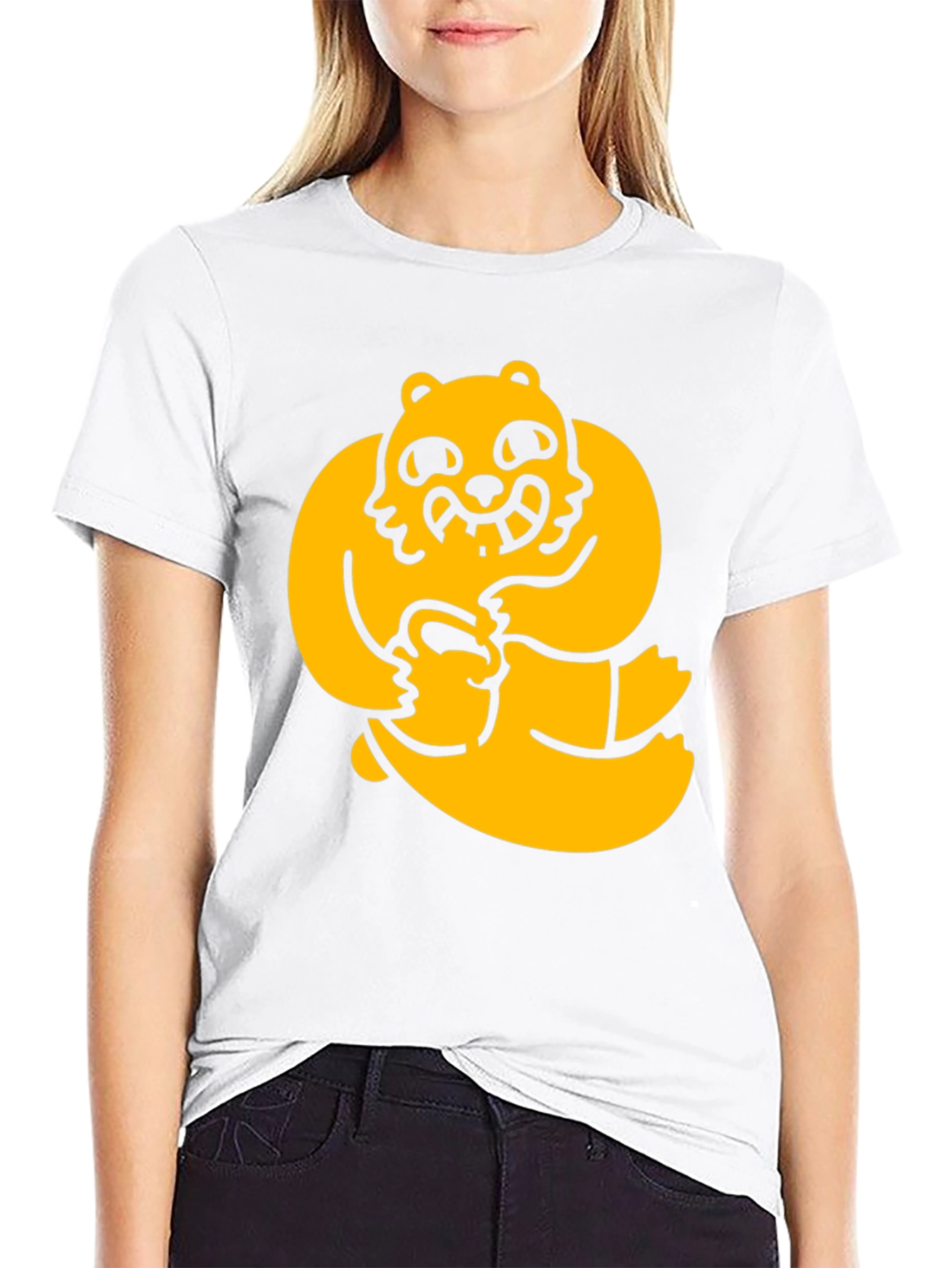 Black Men's Black Tee with Cartoon Bear Graphic view 9