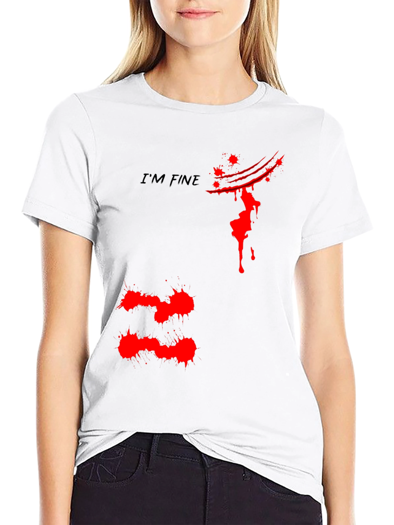 Black I'm Fine Graphic Tee - Black Cotton T-Shirt view 9