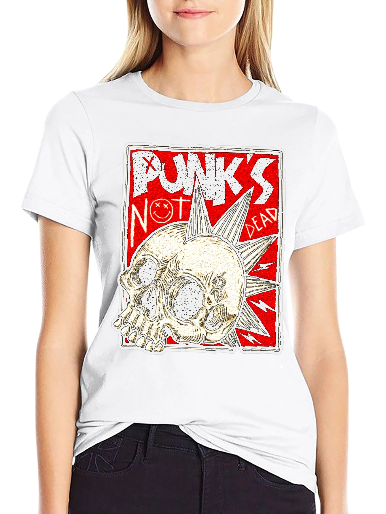 Black Punk's Not Dead Skull Graphic Tee - Black view 9